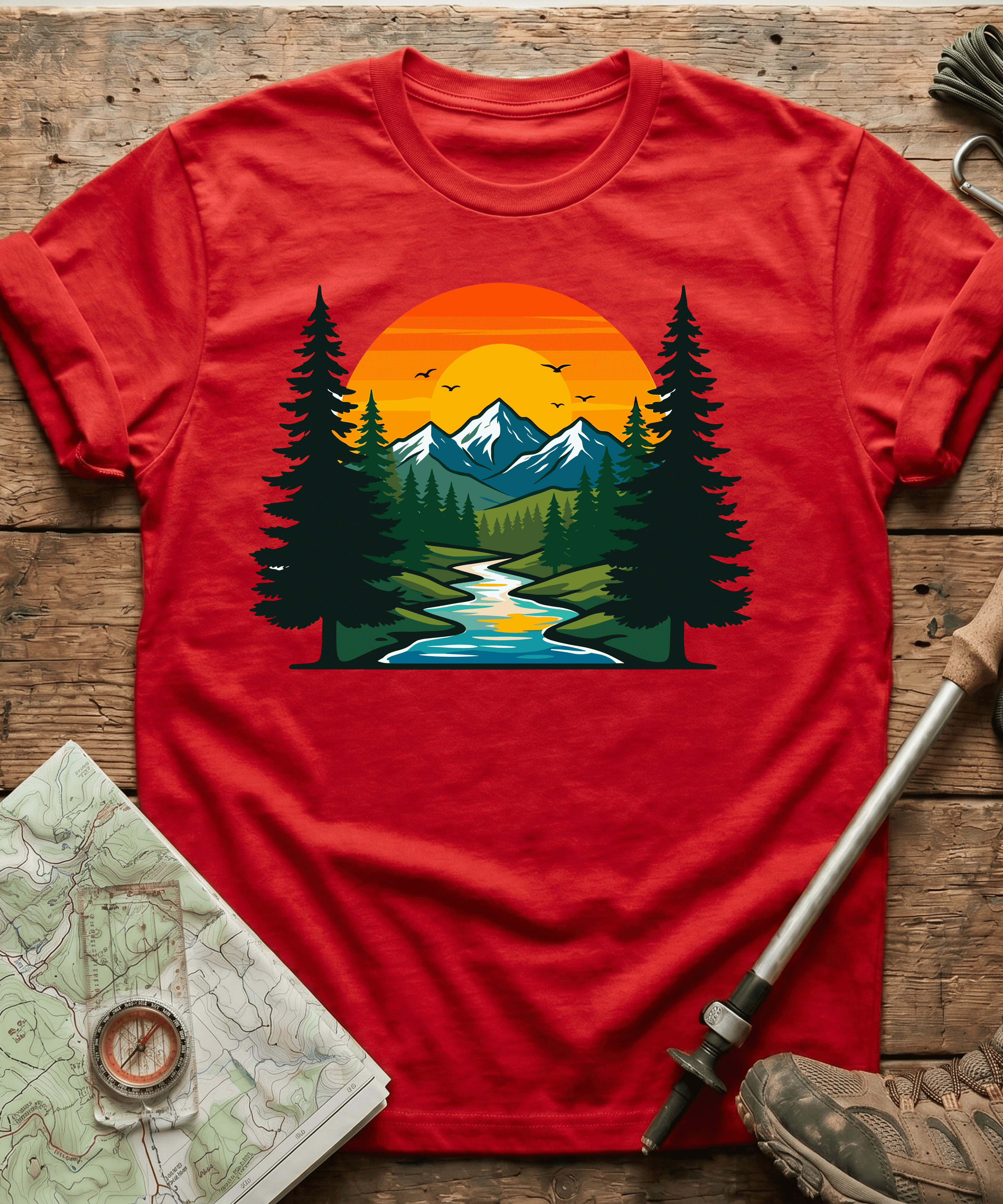 Serene Mountain River Sunset T-Shirt