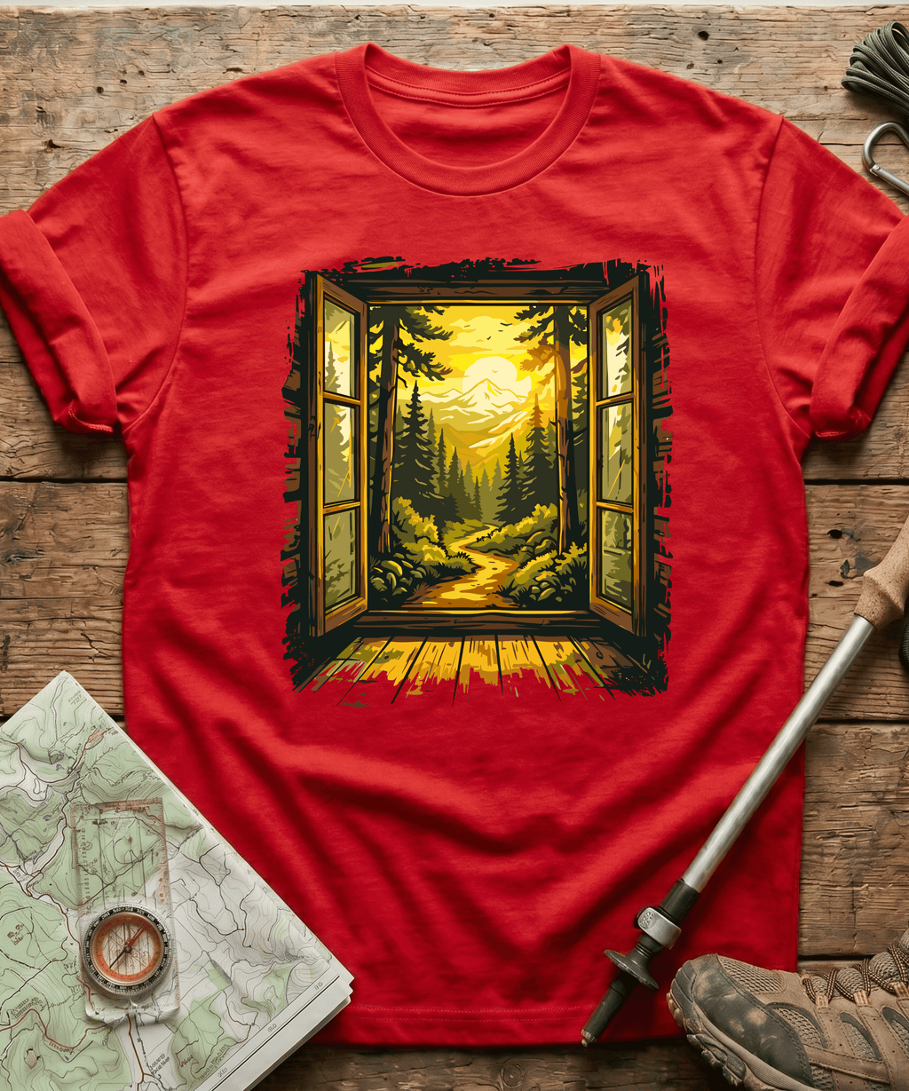 Cabin Window Mountain Sunset T-Shirt