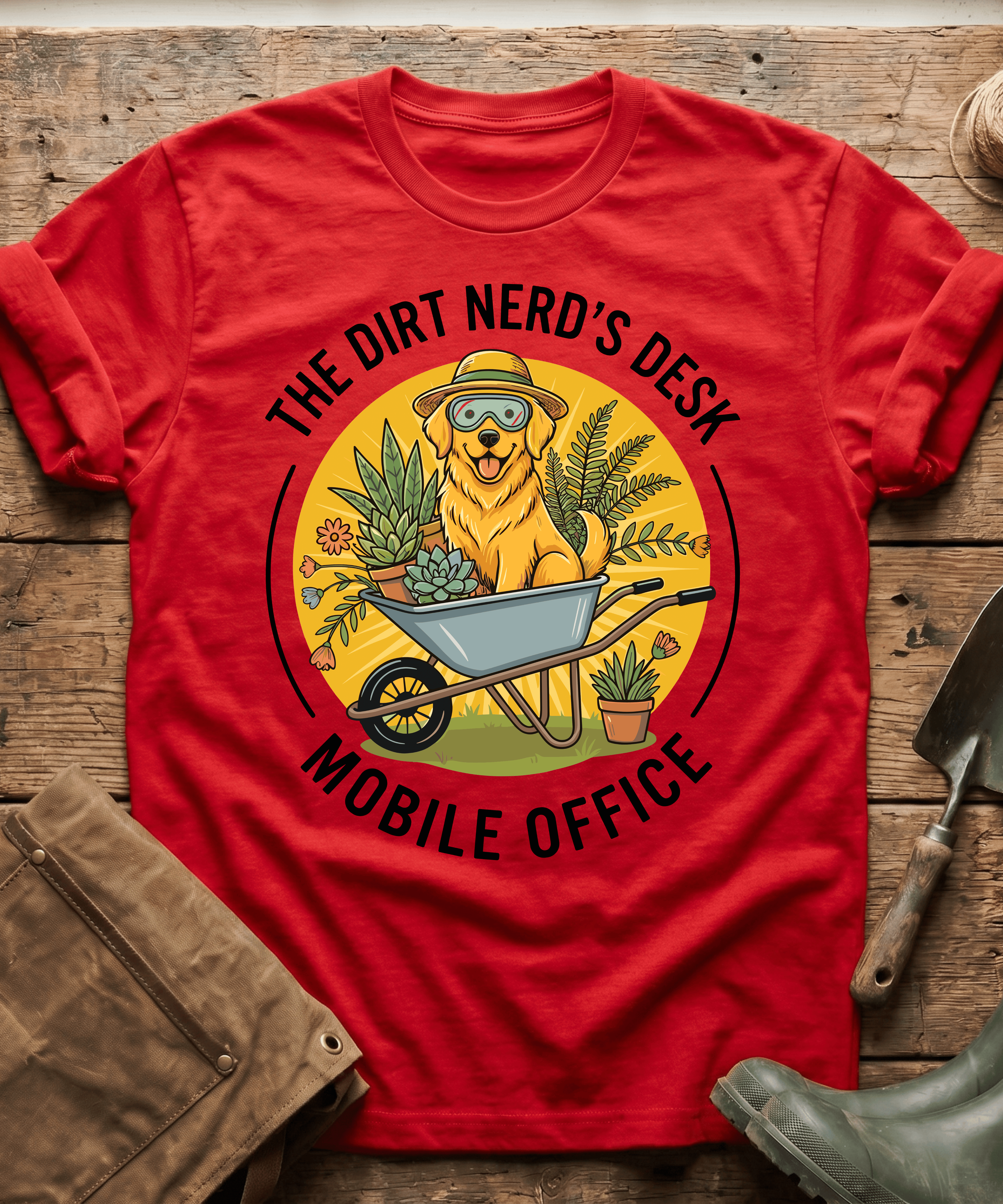 Golden Retriever Wheelbarrow Dirt Nerd T-Shirt