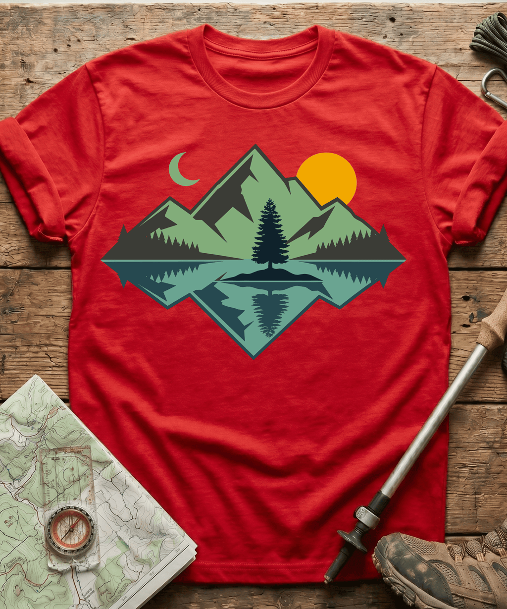 Geometric Mountain Lake Reflection T-Shirt