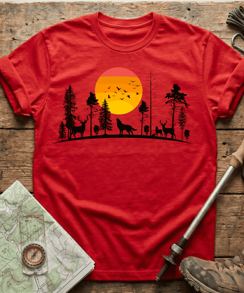 Minimalist Forest Birds Sunset T-Shirt