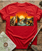 Wild Triptych Wolf Bear Salmon T-Shirt