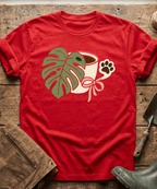 Monstera Coffee Paw Print Line Art T-Shirt