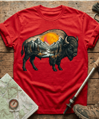 Mountain Hiker Bison Landscape T-Shirt