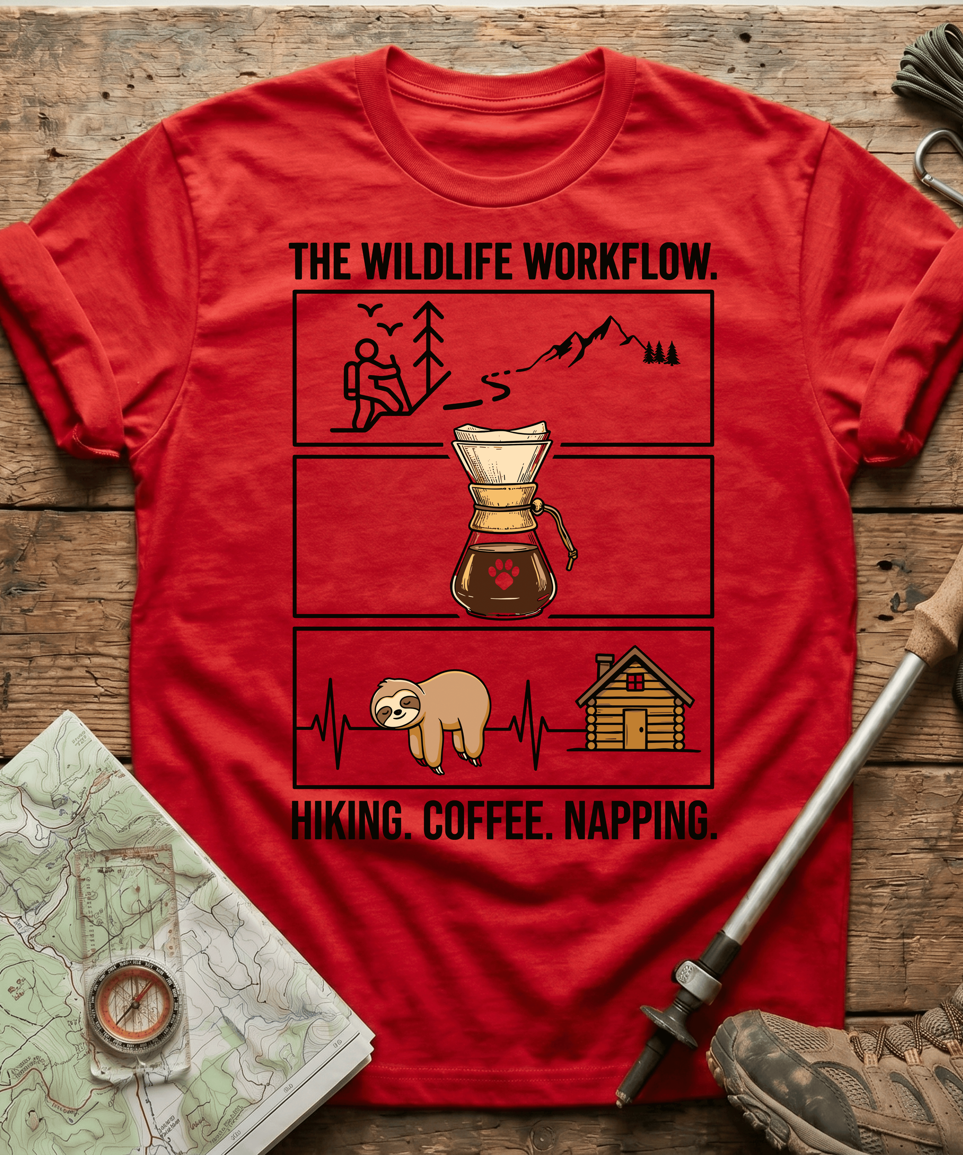 The Wildlife Workflow Hiking Coffee Napping T-shirt