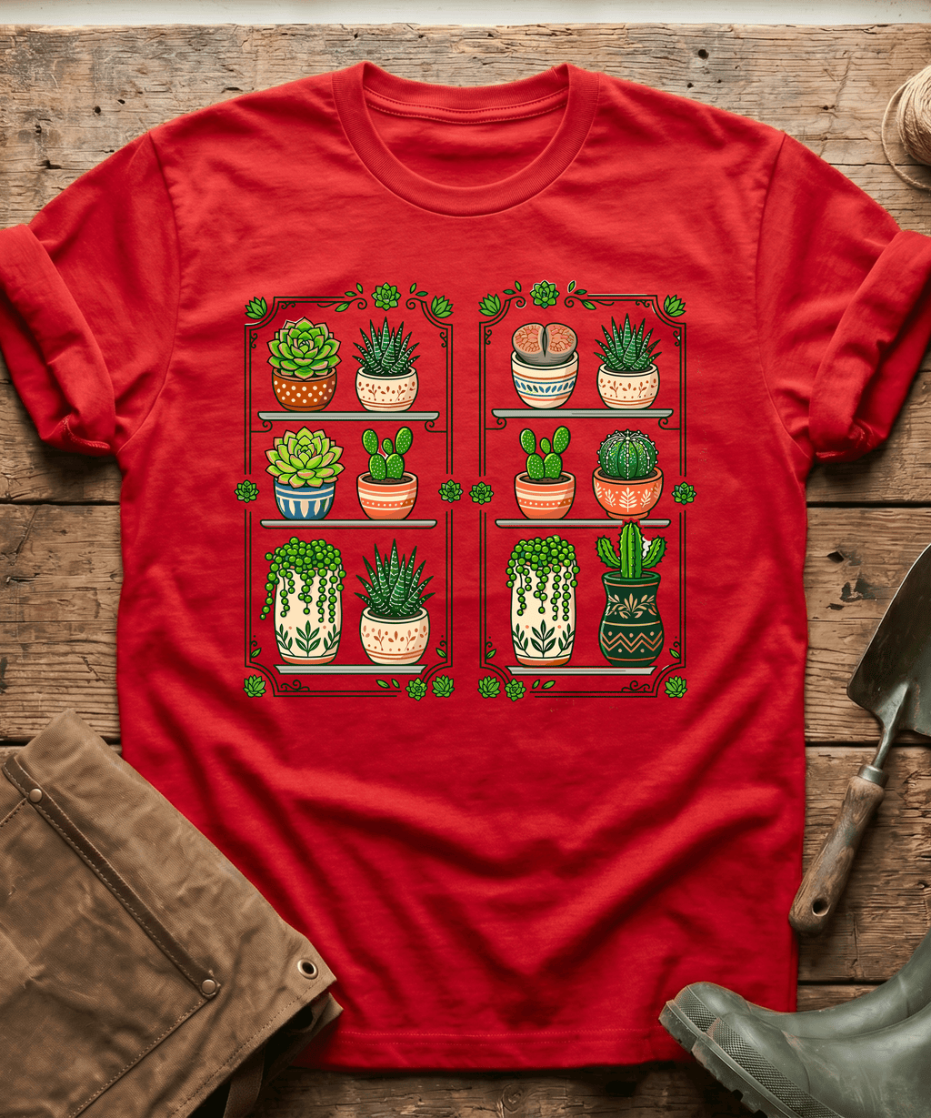 Botanical Houseplants Succulent Shelves T-Shirt