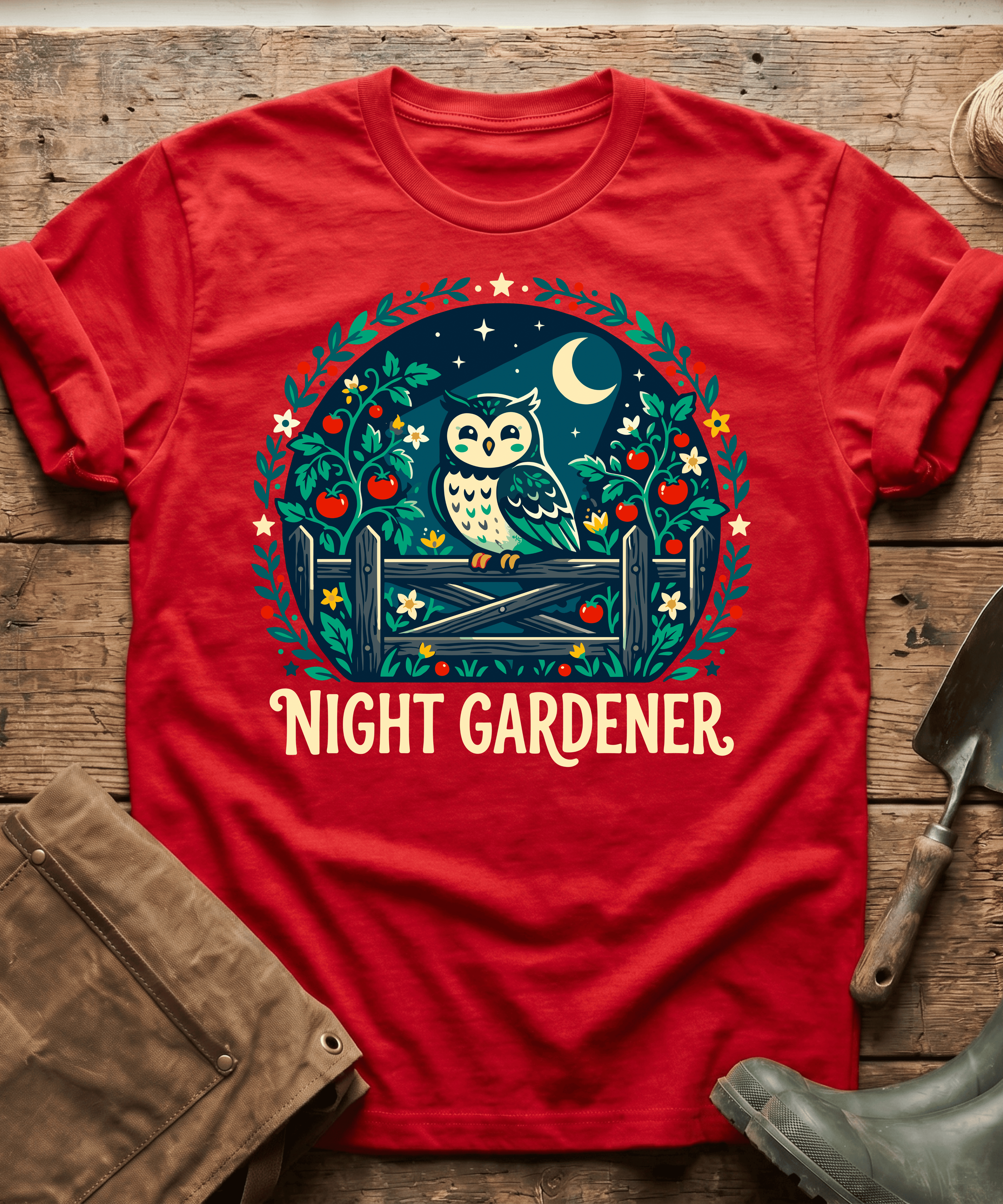 Cute Night Gardener Owl Tomato Patch T-Shirt