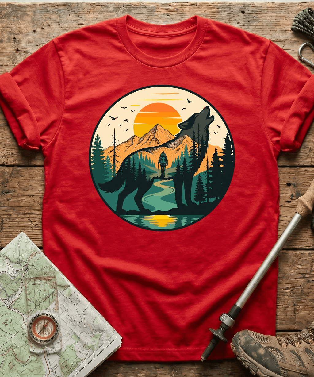 Mountain Hiker Howling Wolf Badge T-Shirt