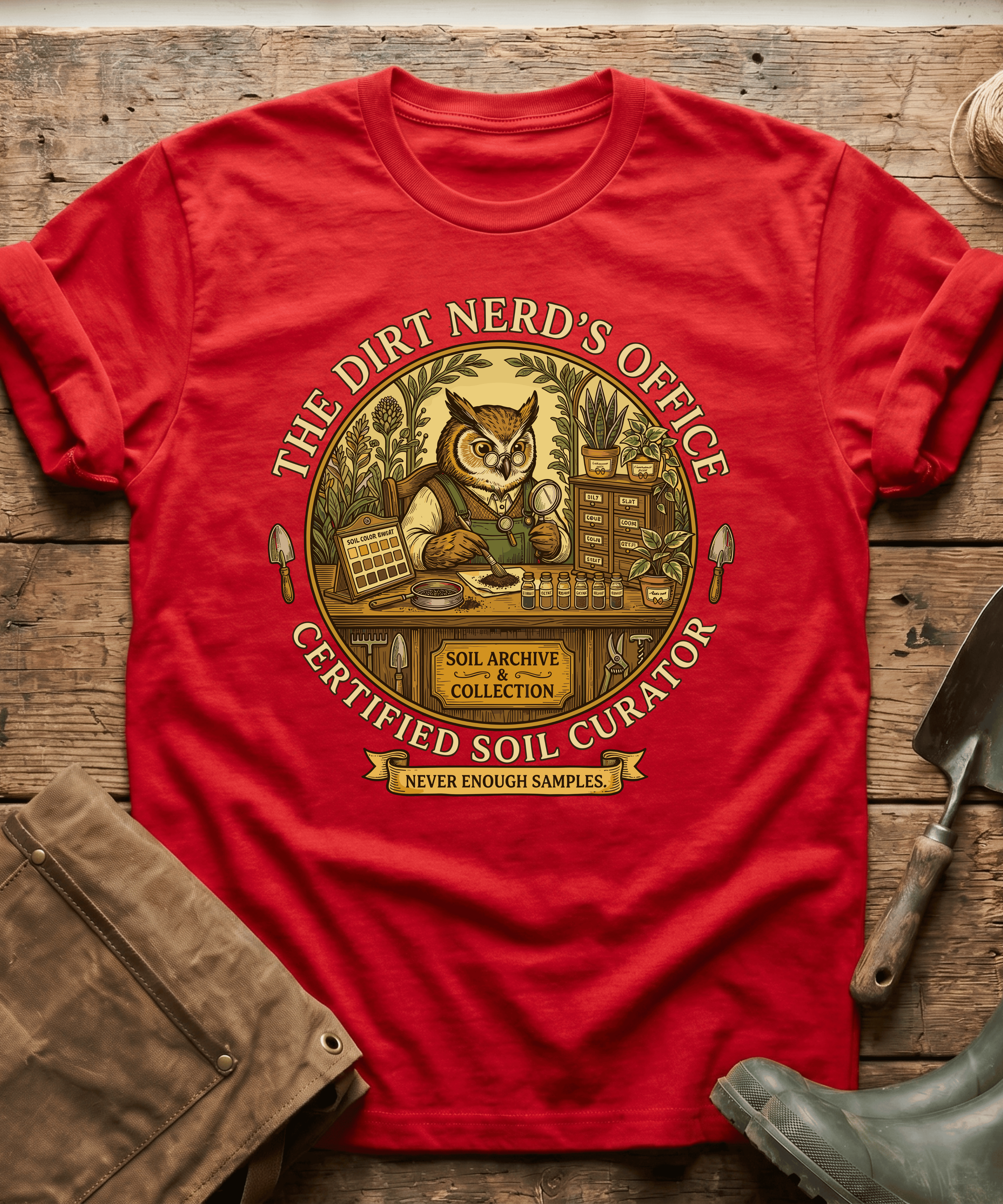Certified Soil Curator Owl Office T-Shirt