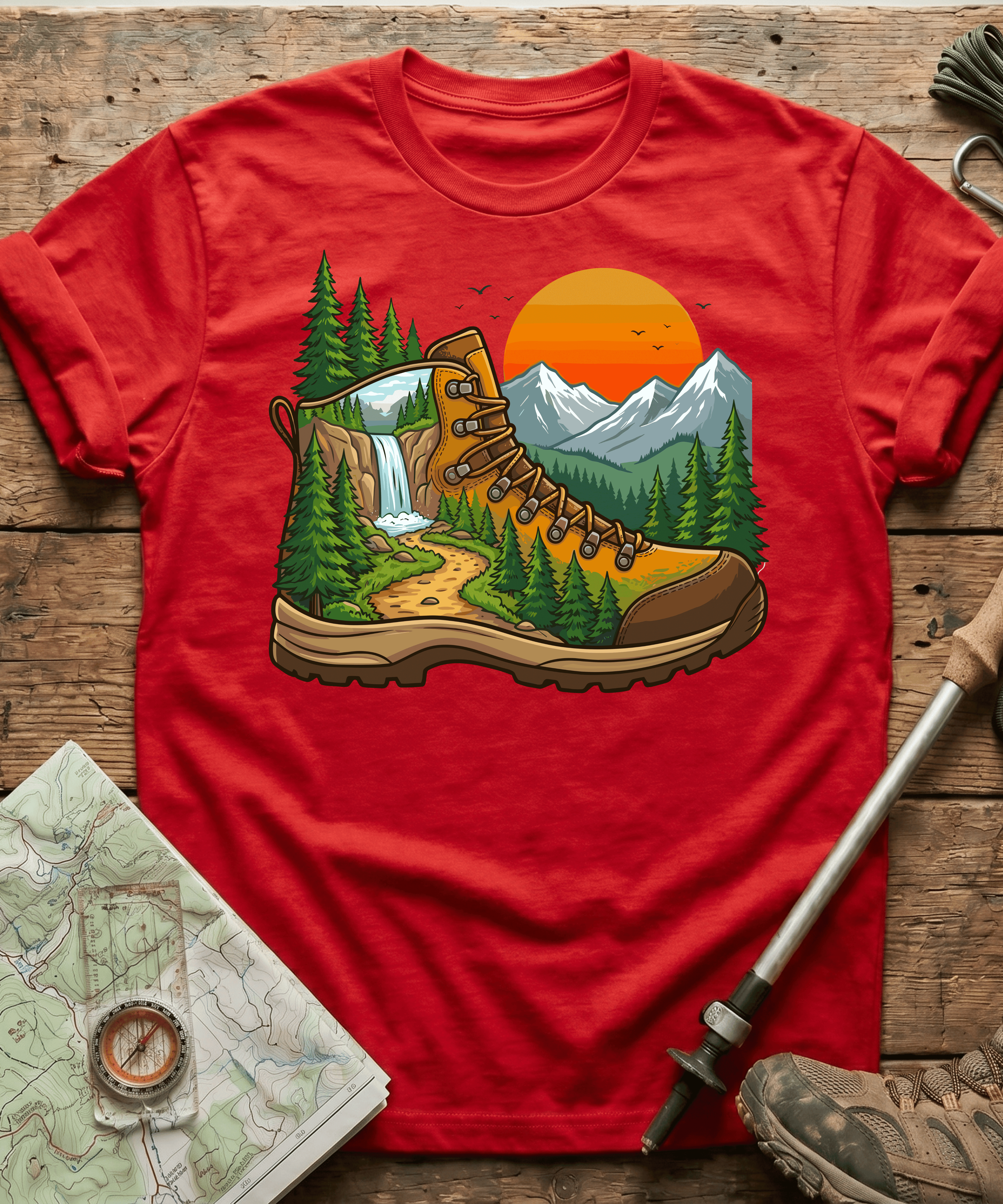 Hiking Boot Waterfall Trail T-Shirt