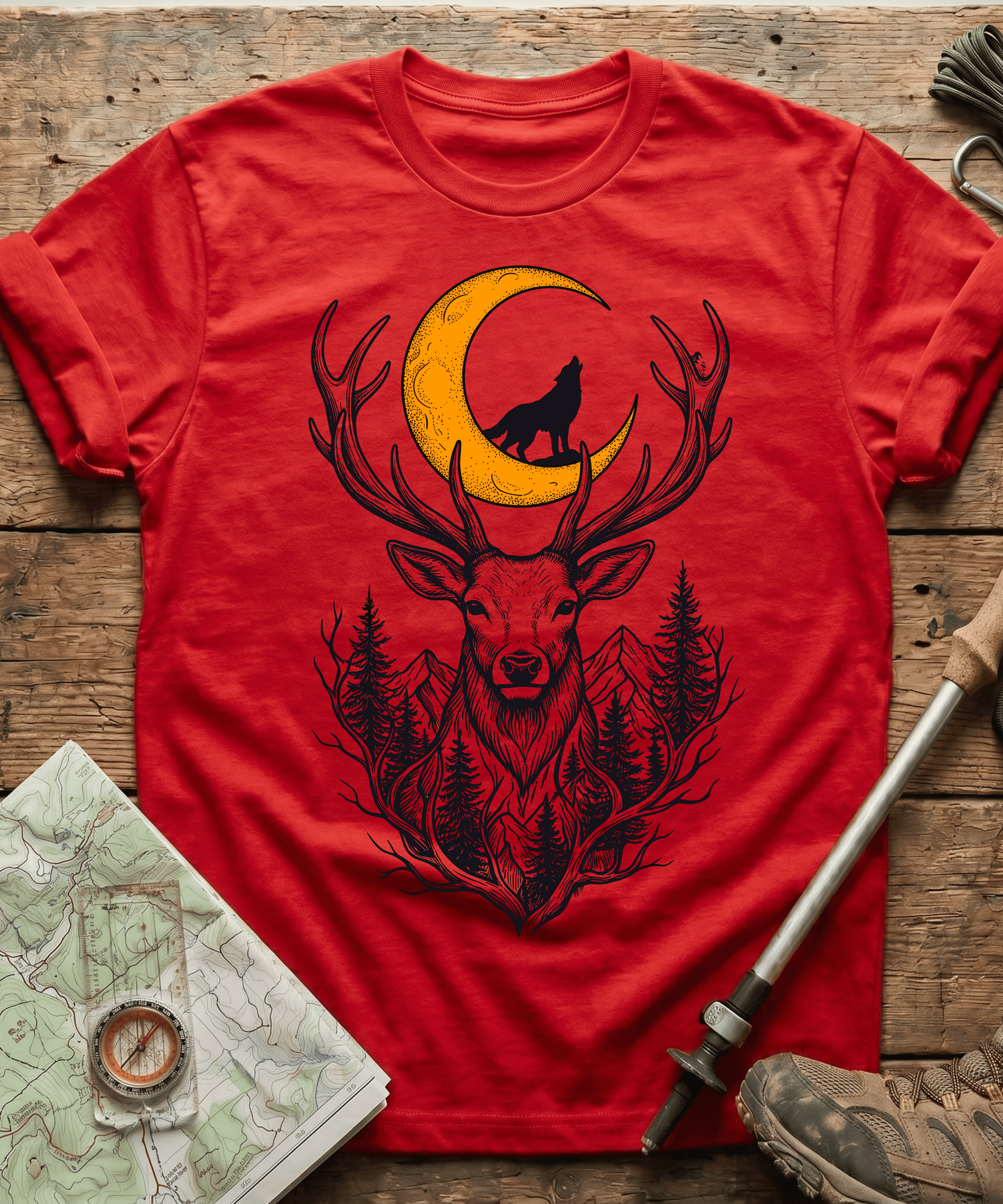 Mystic Night Wolf Moon Stag T-Shirt