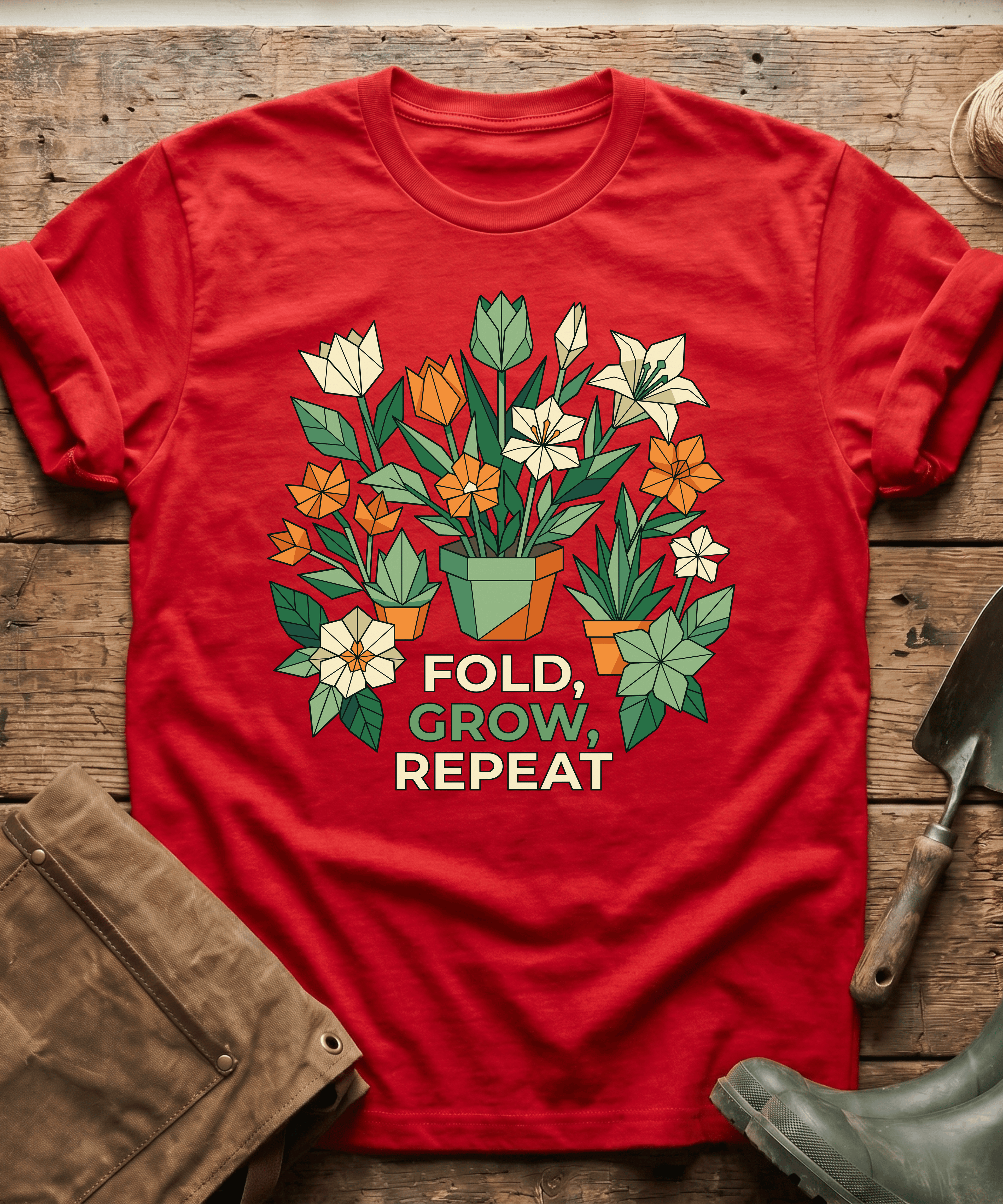 Origami Fold Grow Repeat Flowers T-Shirt