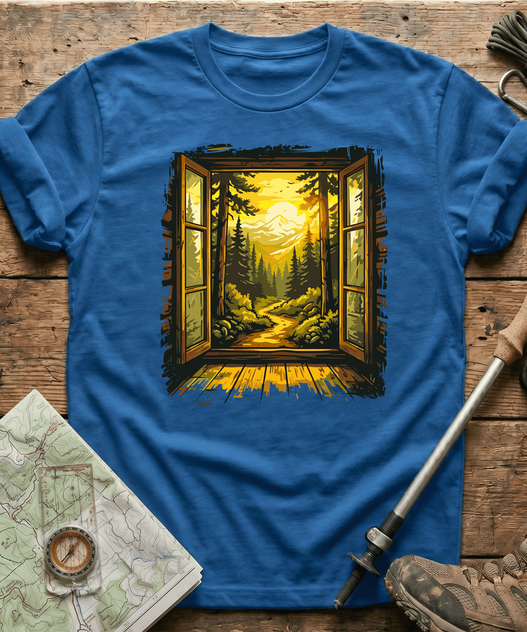 Cabin Window Mountain Sunset T-Shirt