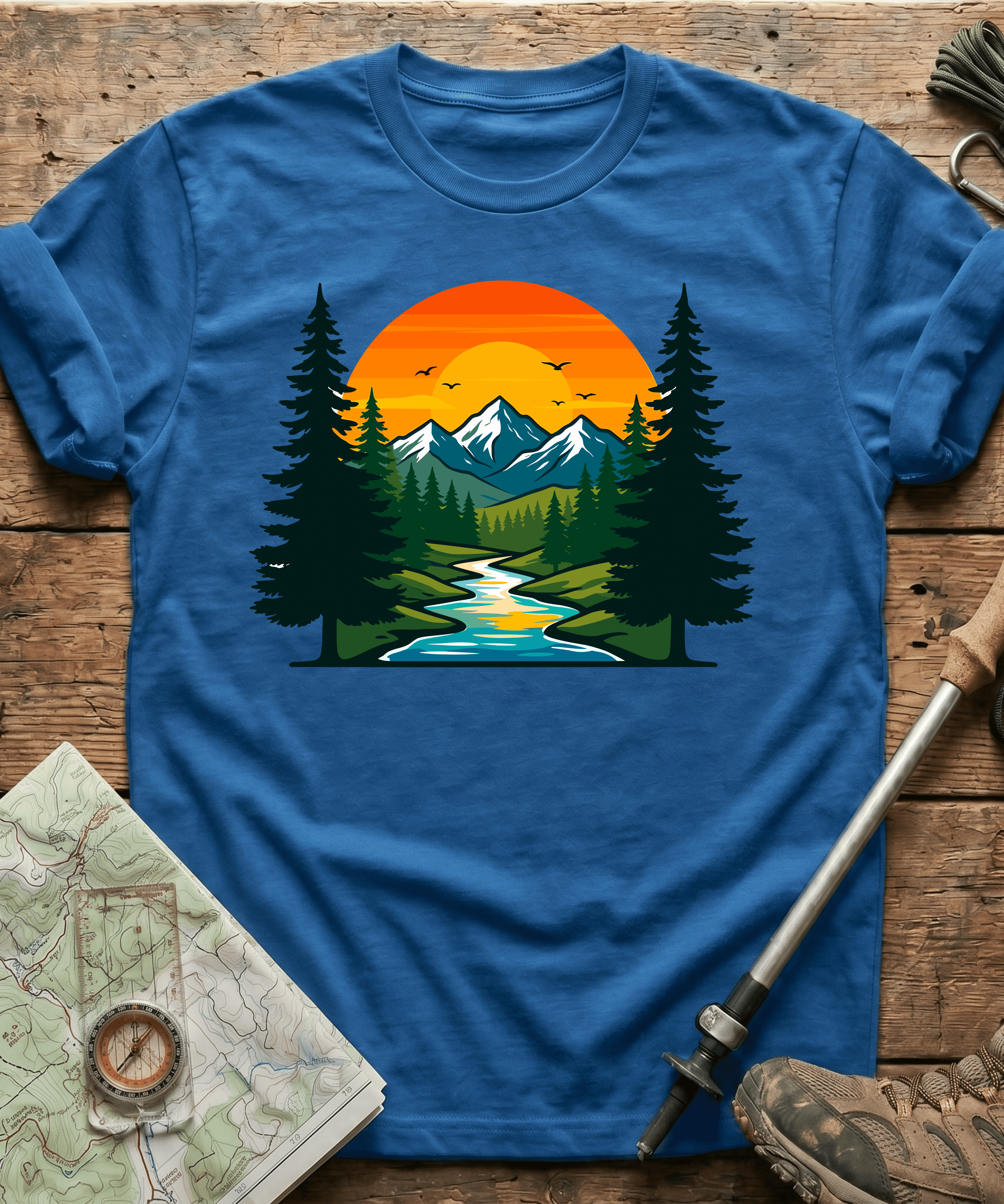 Serene Mountain River Sunset T-Shirt