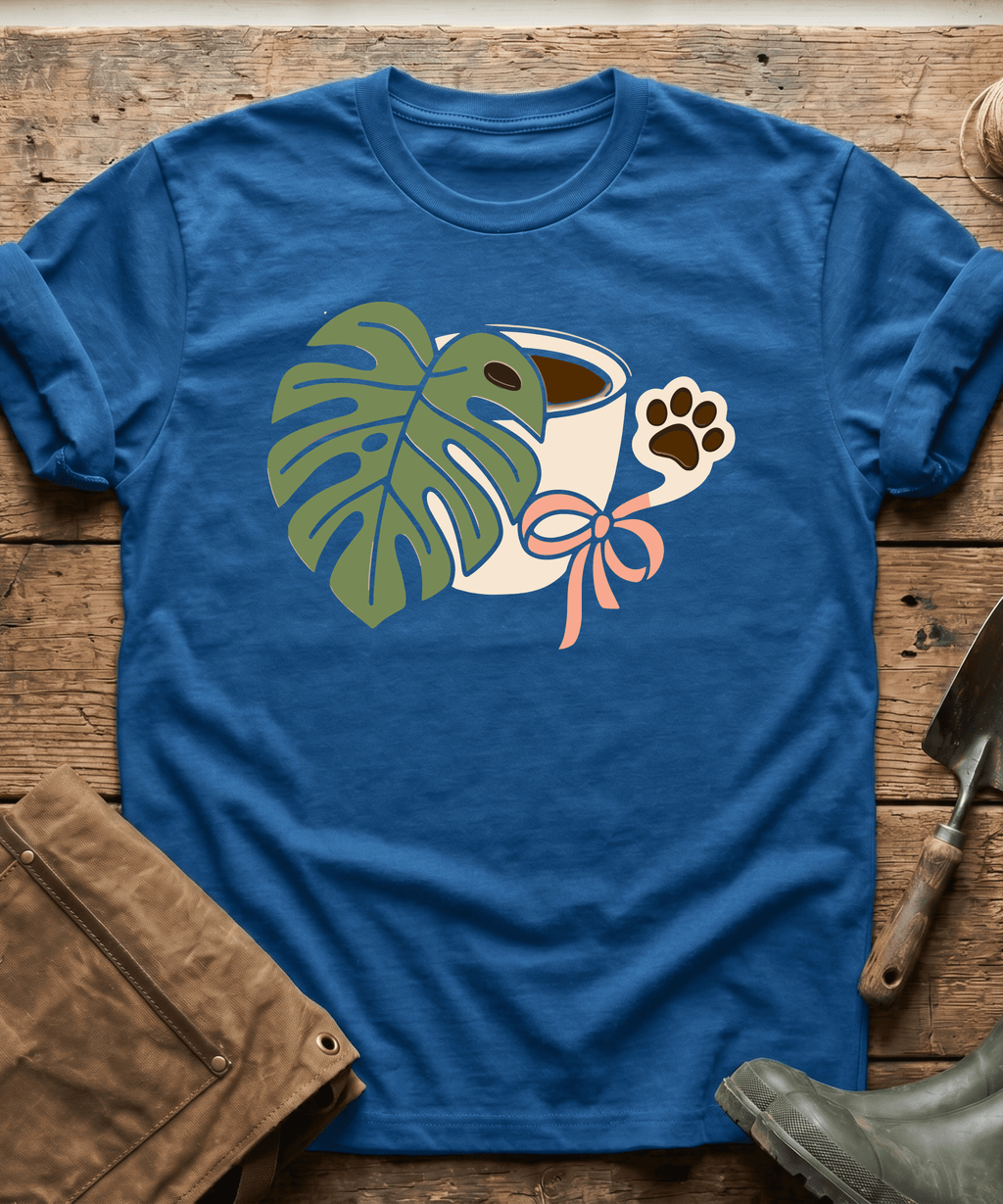 Monstera Coffee Paw Print Line Art T-Shirt