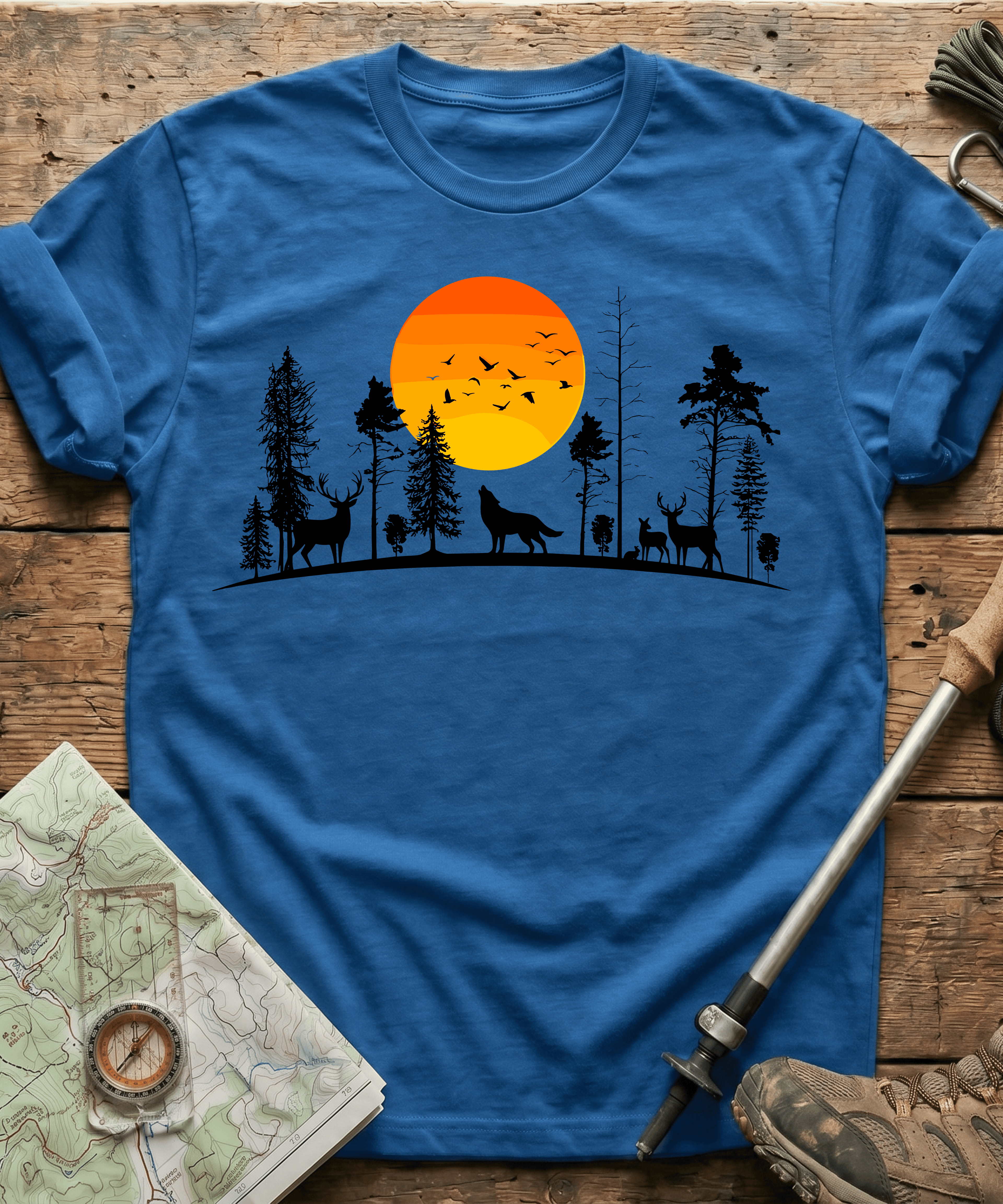Minimalist Forest Birds Sunset T-Shirt