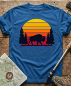 Retro Forest Bison Sunset T-Shirt