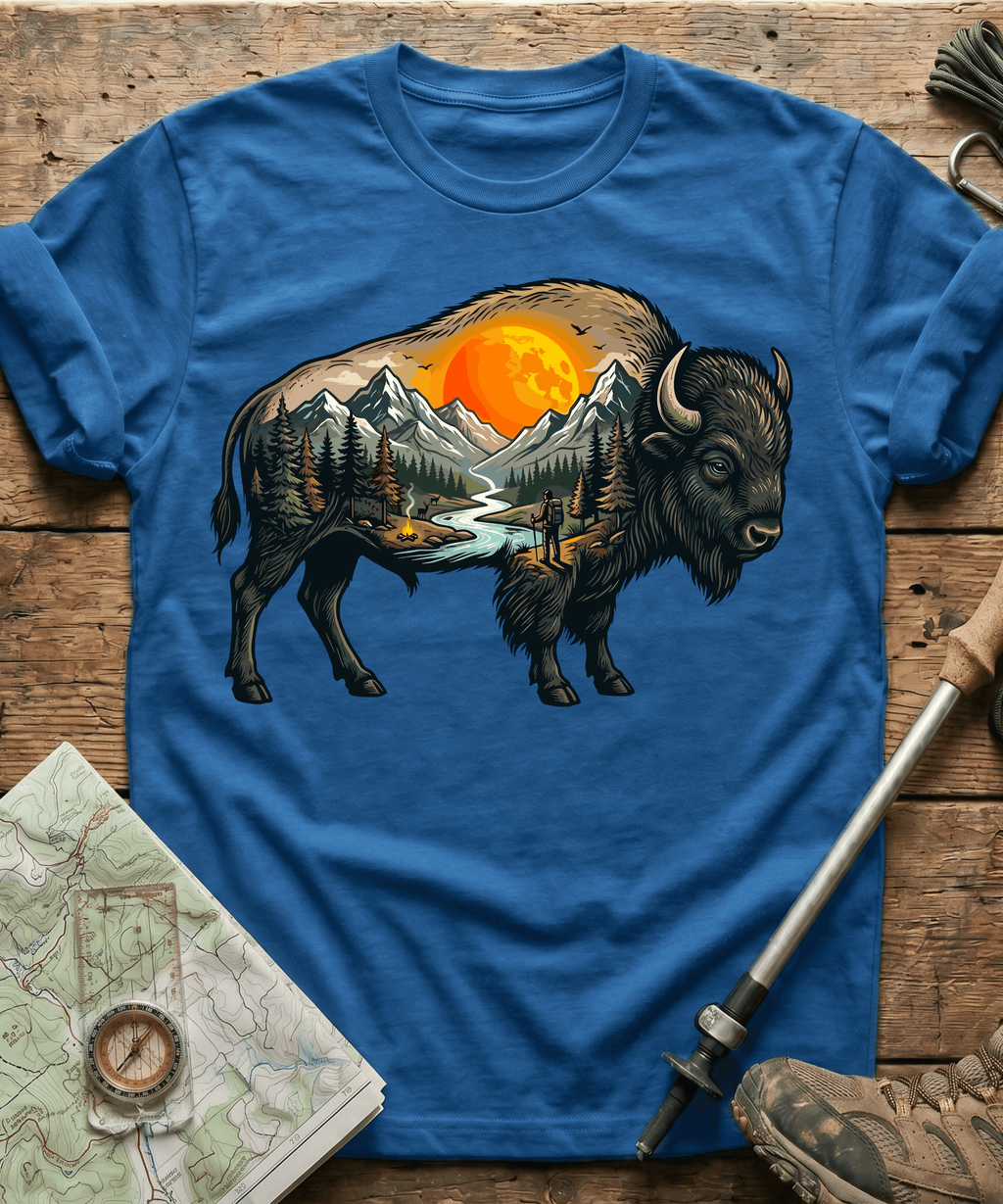 Mountain Hiker Bison Landscape T-Shirt