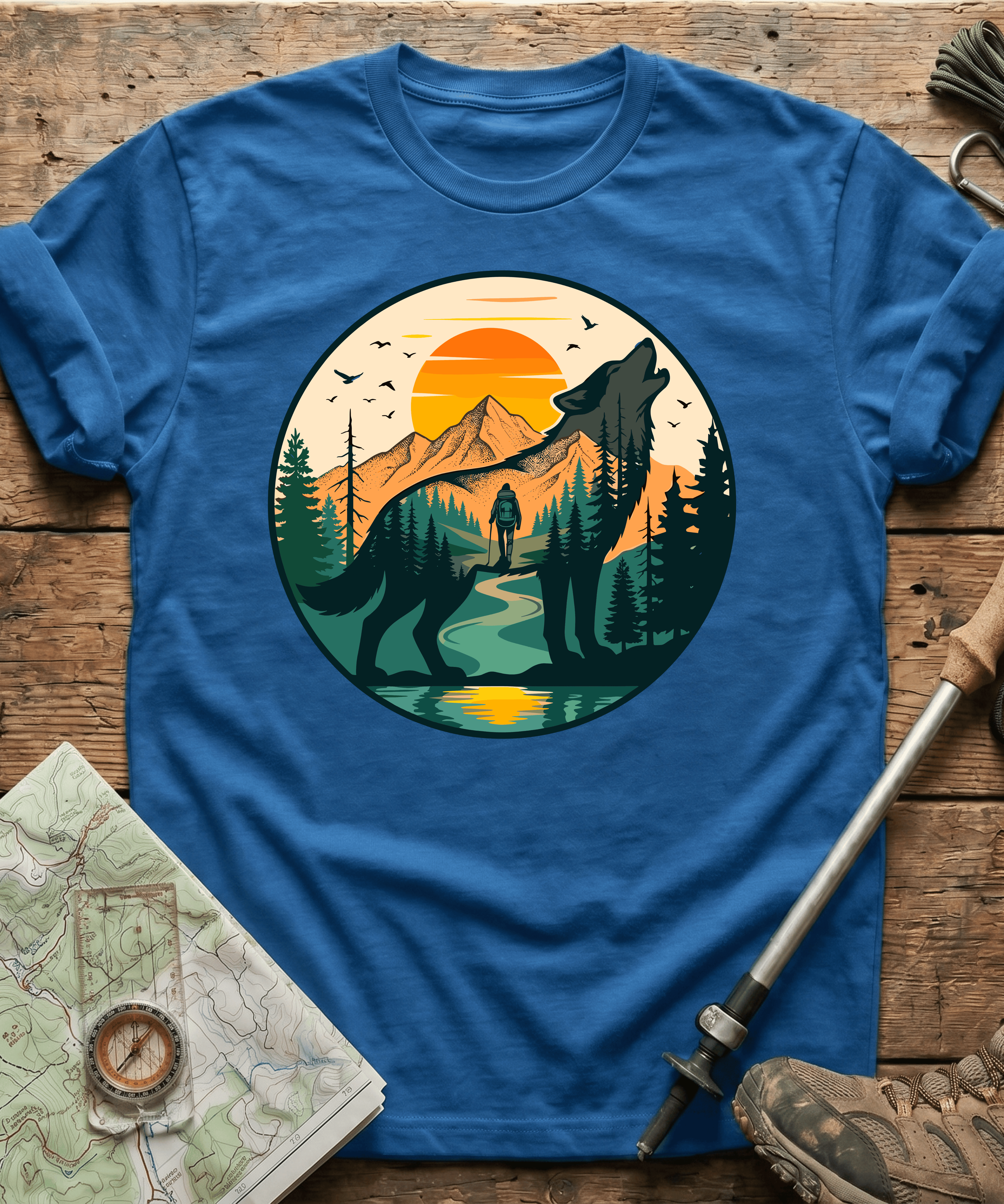 Mountain Hiker Howling Wolf Badge T-Shirt