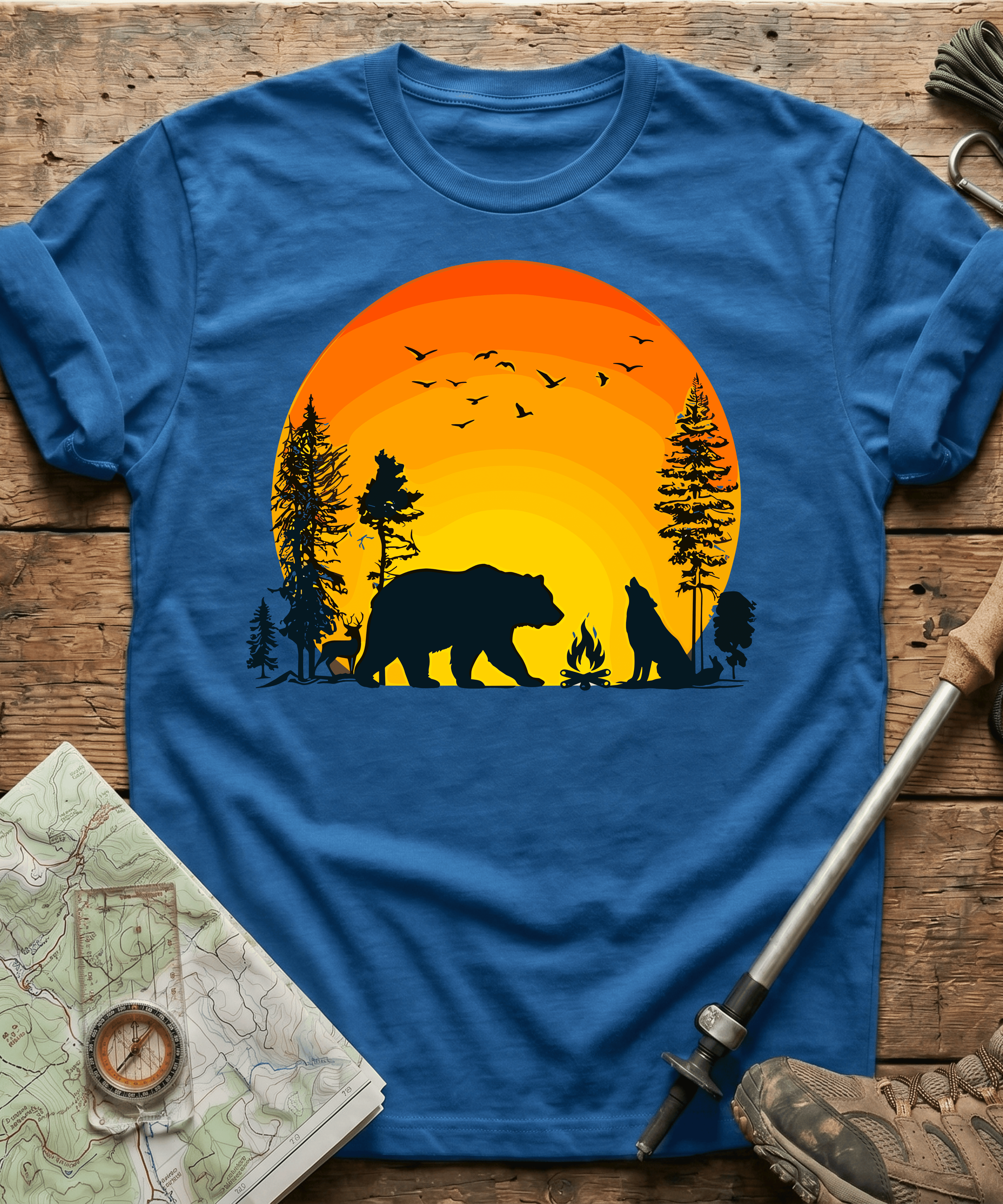 Wildlife Campfire Howling Wolf T-Shirt