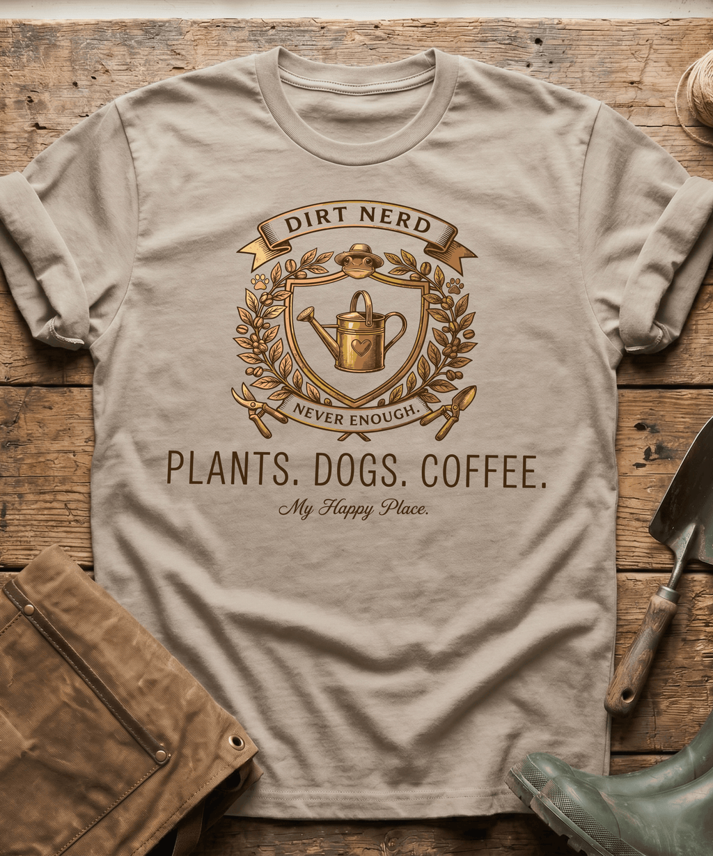 Vintage Plants Dogs Coffee Dirt Nerd T-Shirt