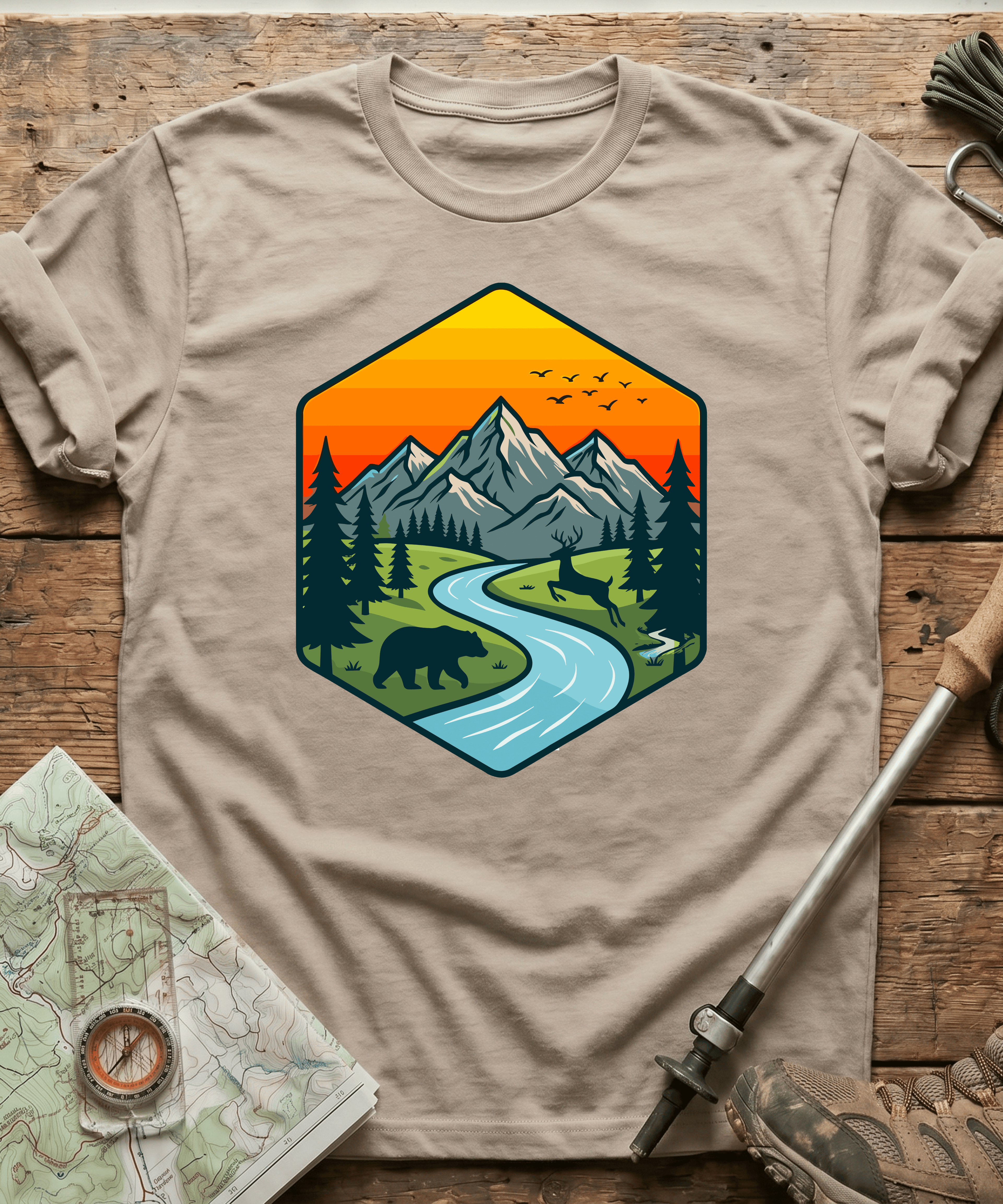 Wildlife Mountain River Badge T-Shirt