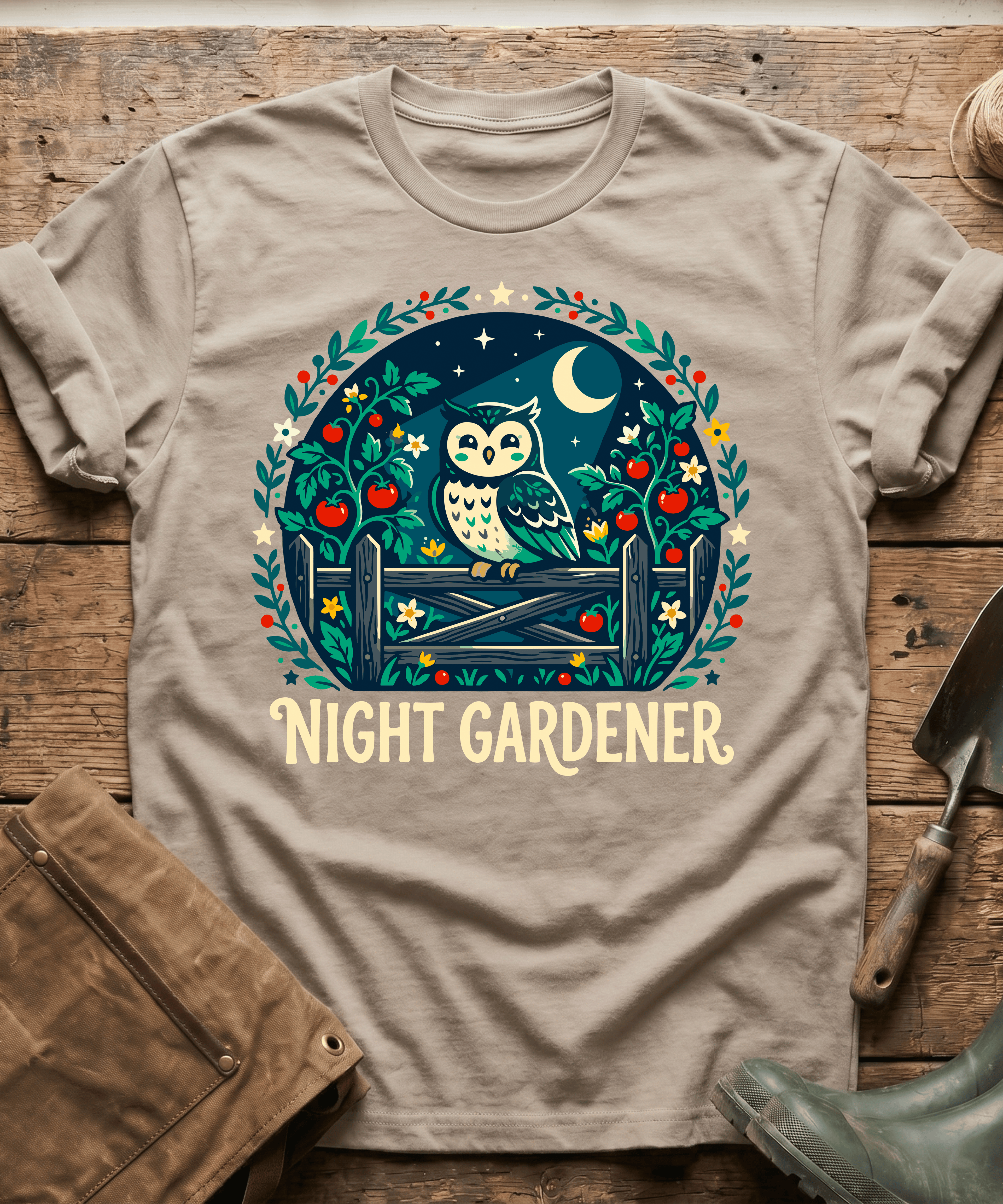 Cute Night Gardener Owl Tomato Patch T-Shirt
