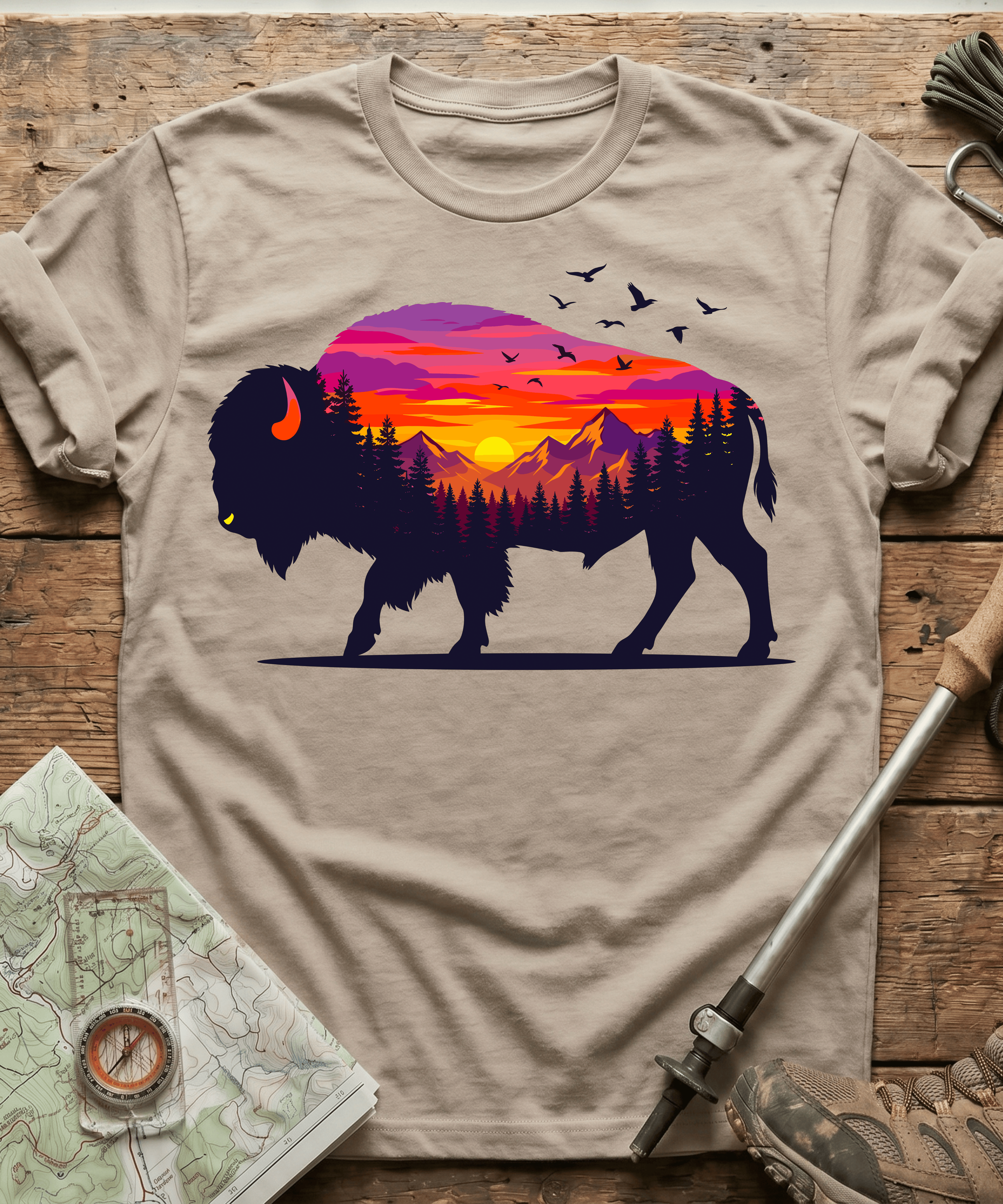 Purple Mountain Bison Sunset T-Shirt