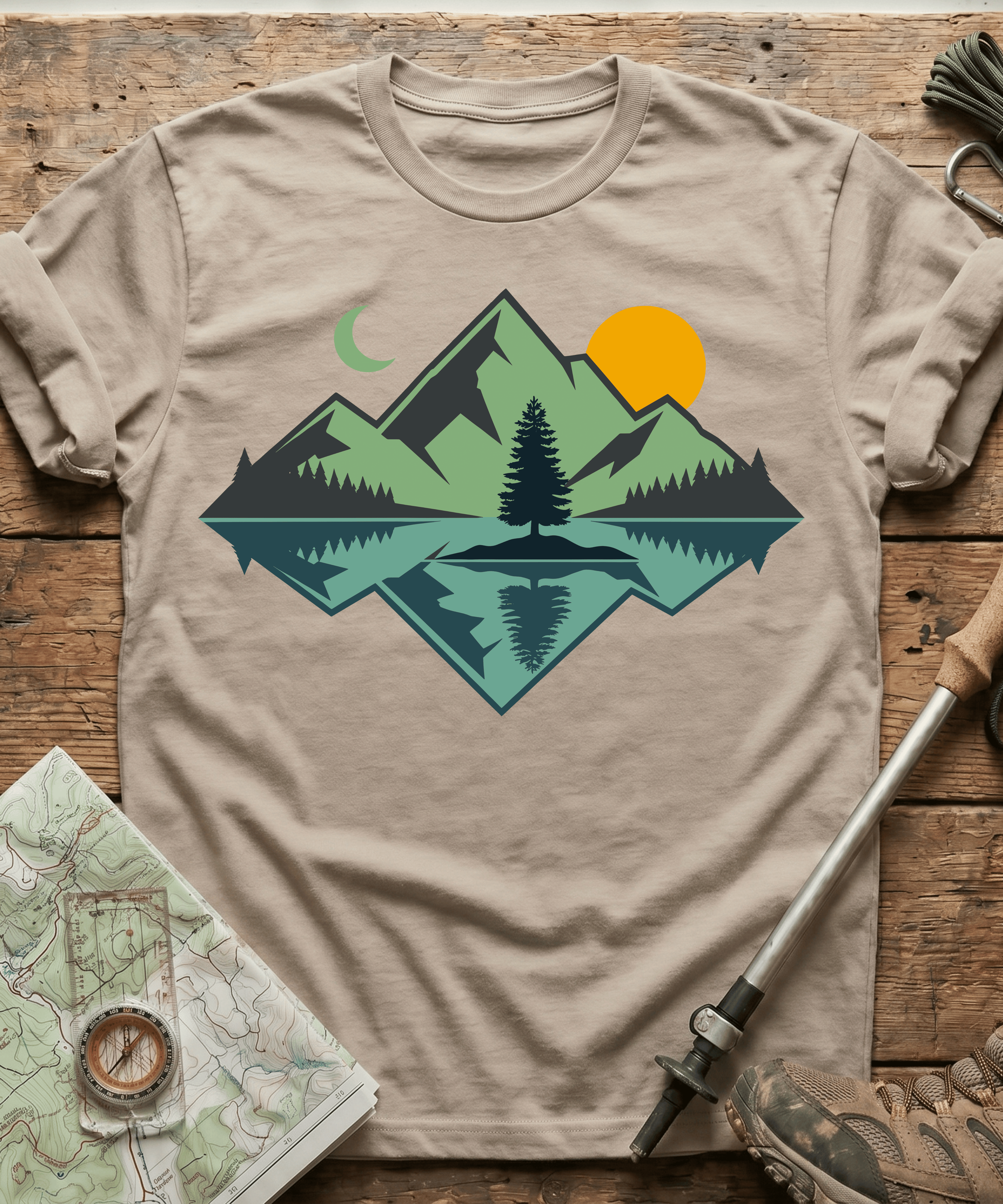 Geometric Mountain Lake Reflection T-Shirt