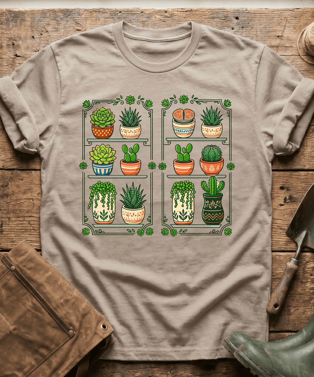 Botanical Houseplants Succulent Shelves T-Shirt