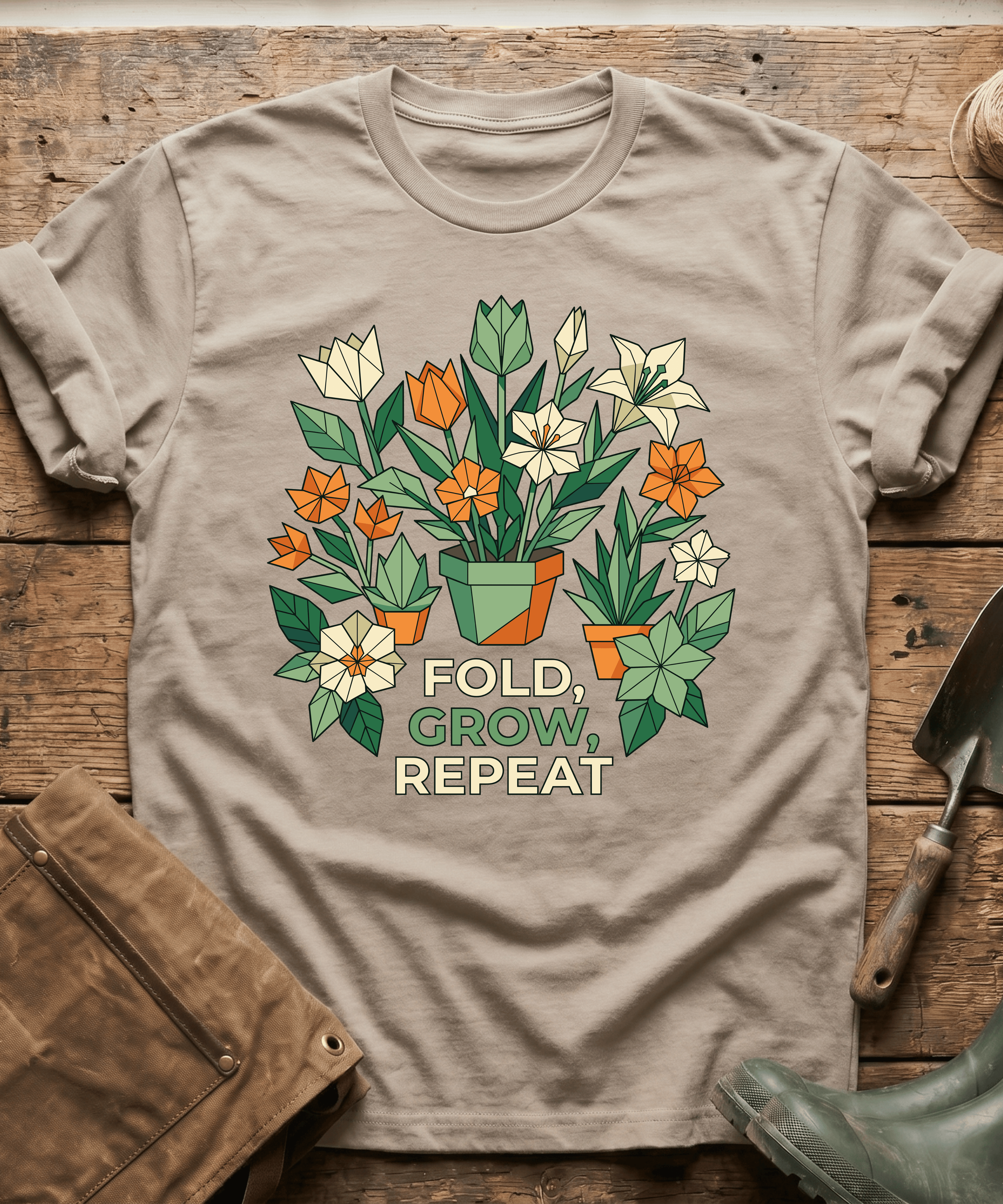 Origami Fold Grow Repeat Flowers T-Shirt