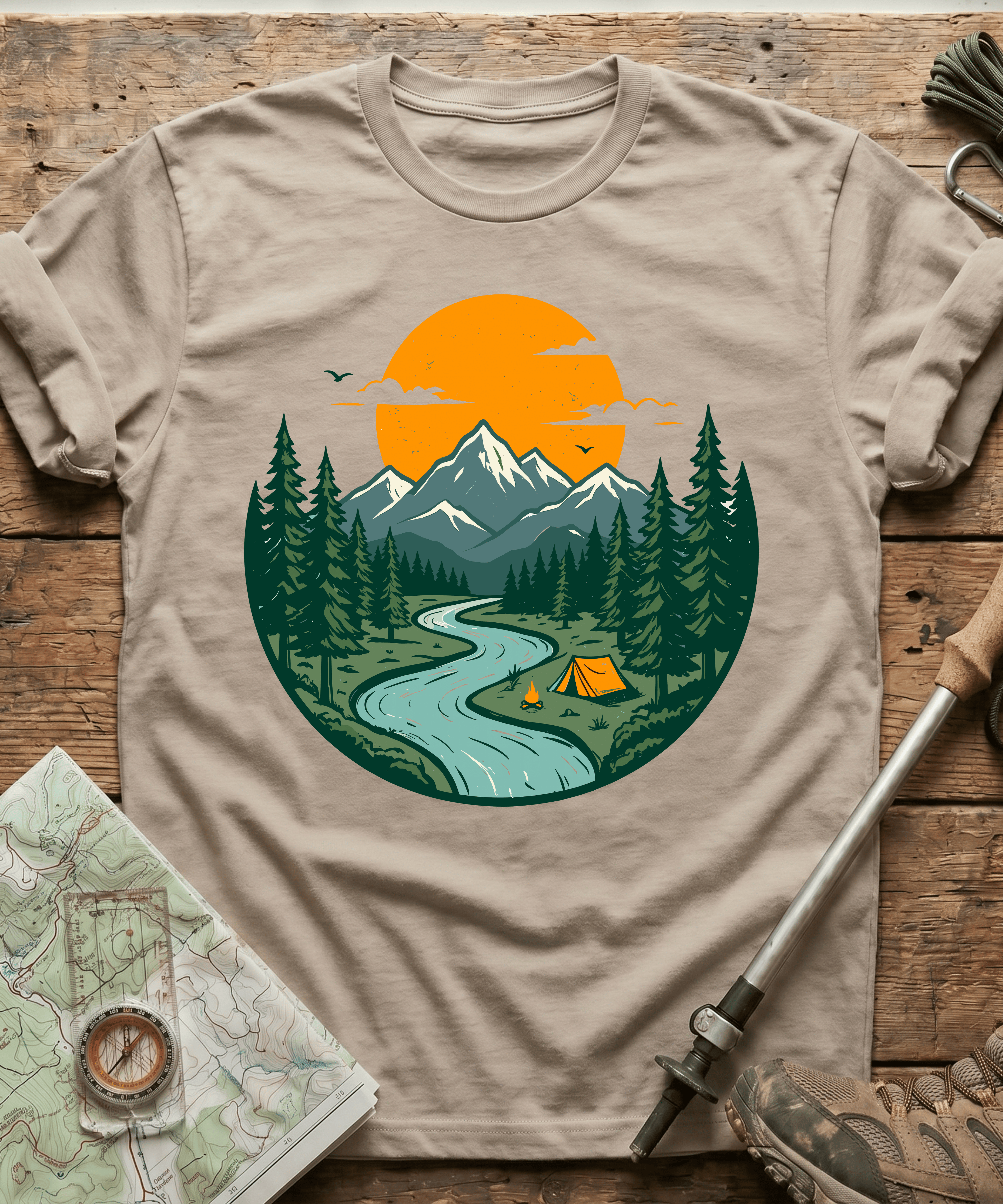 Mountain River Camping Badge T-Shirt