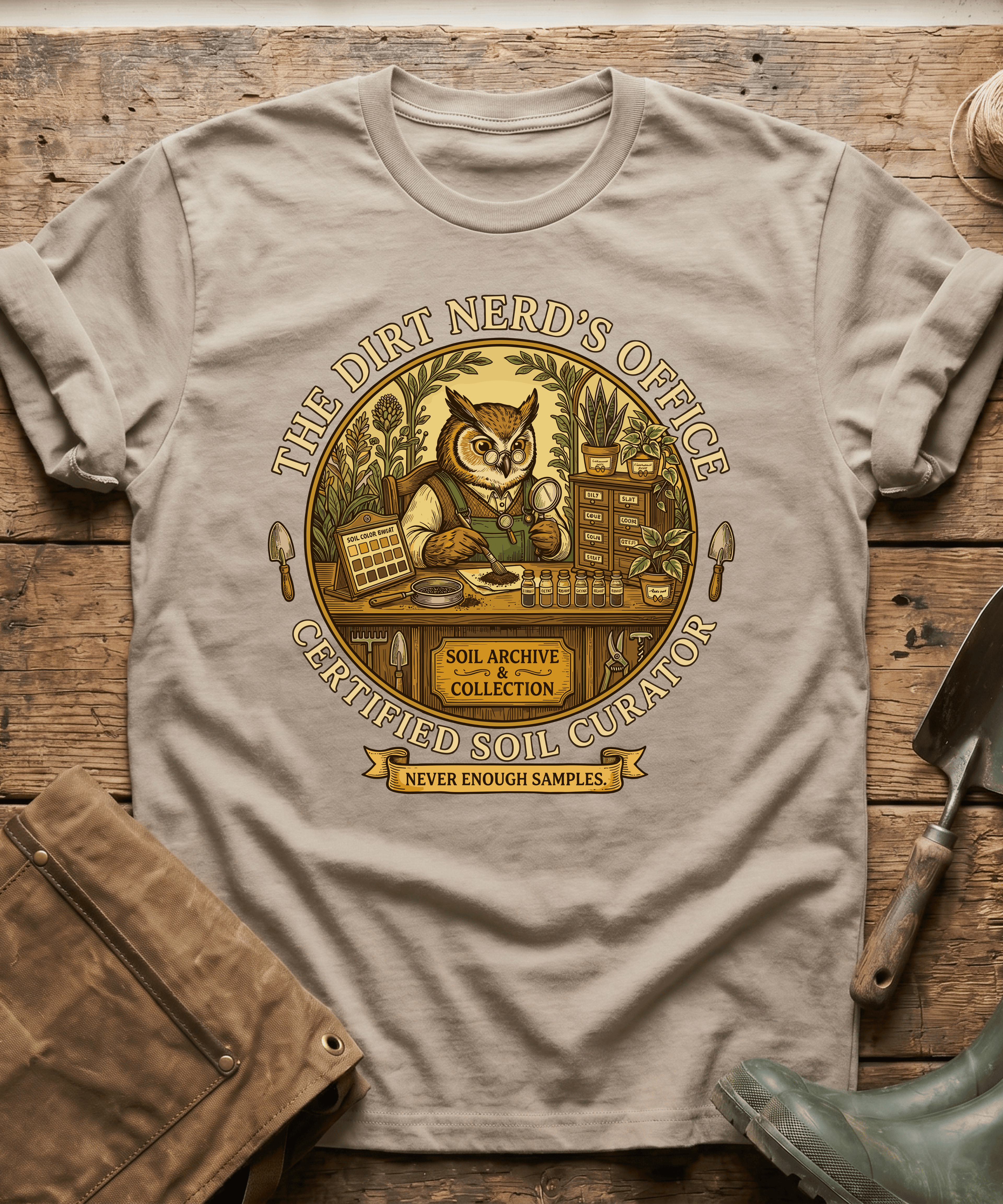 Certified Soil Curator Owl Office T-Shirt