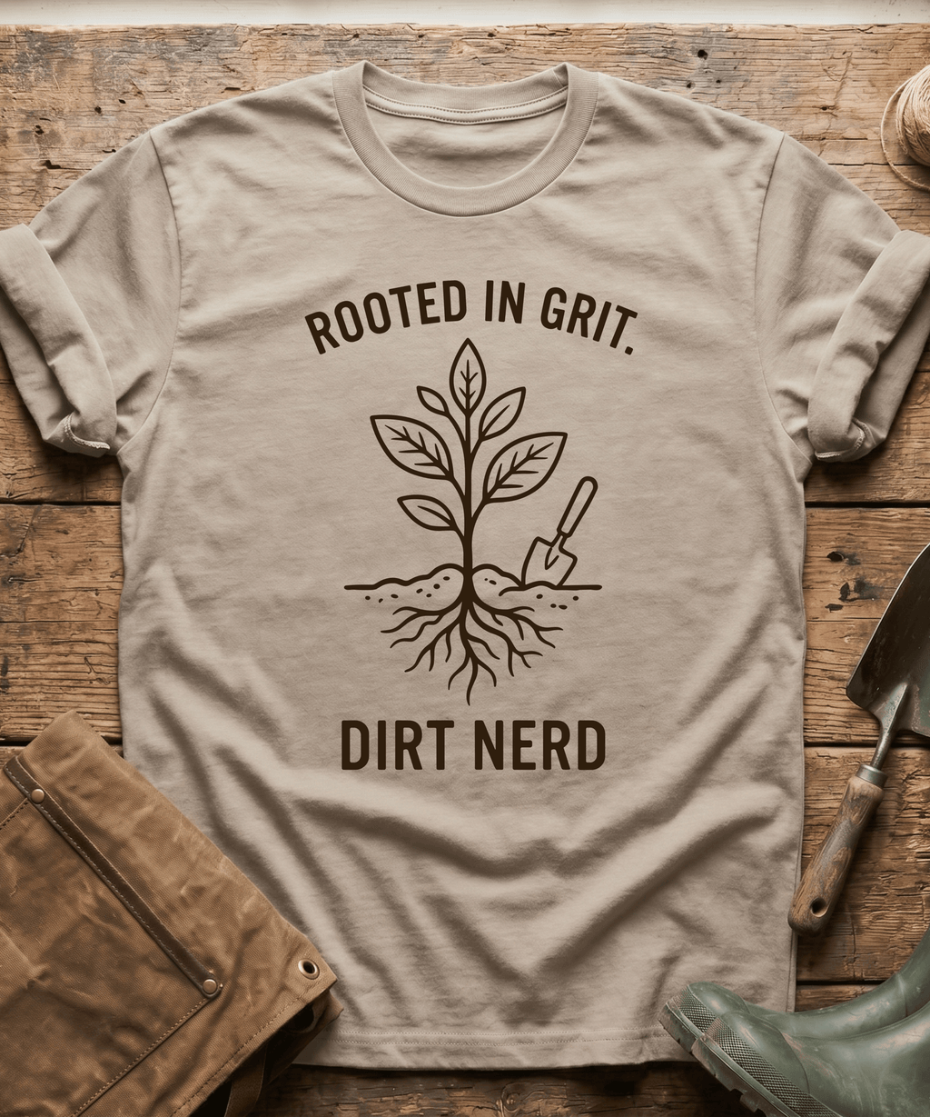 Rooted in Grit Dirt Nerd Gardening T-Shirt