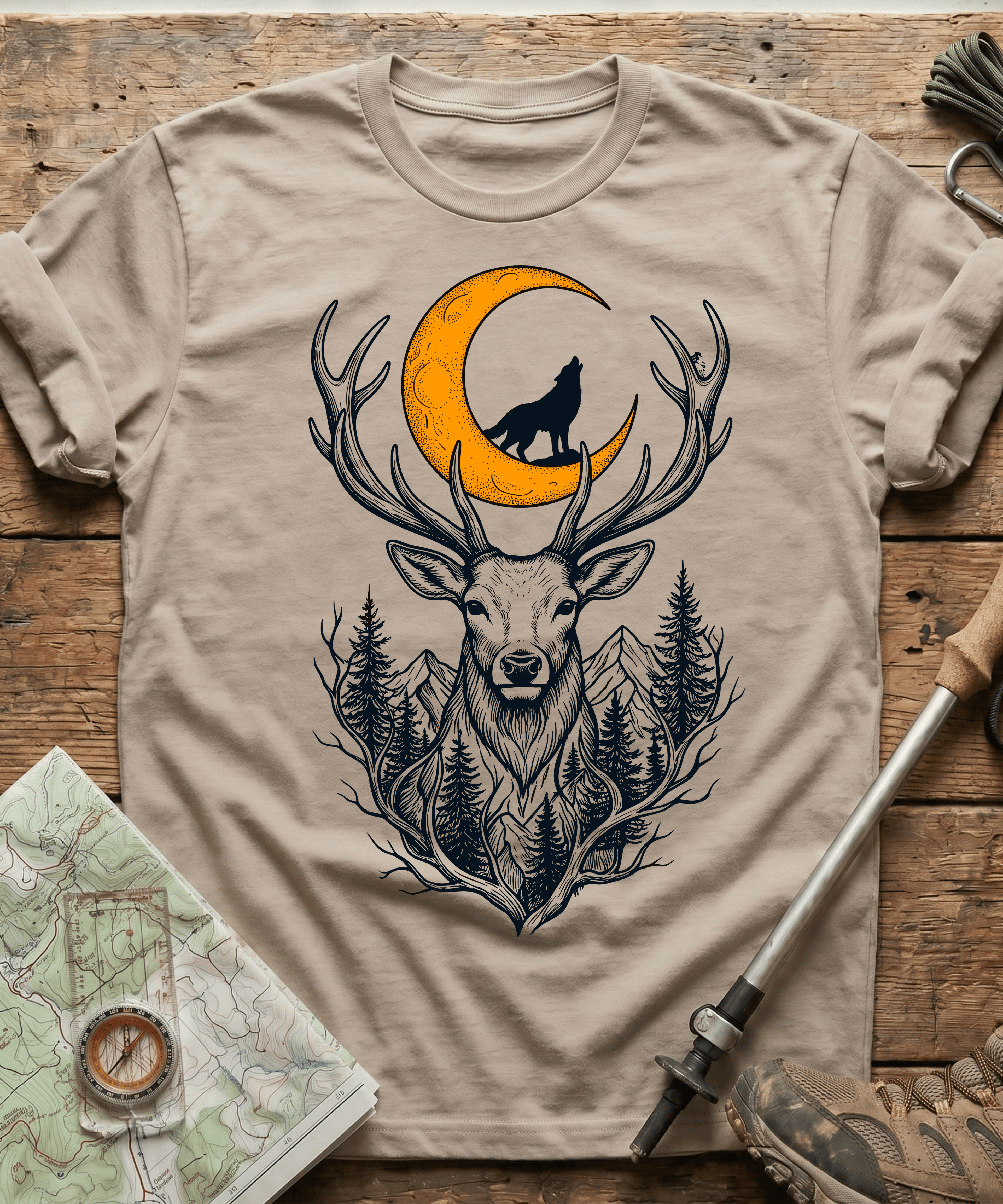 Mystic Night Wolf Moon Stag T-Shirt