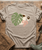 Monstera Coffee Paw Print Line Art T-Shirt
