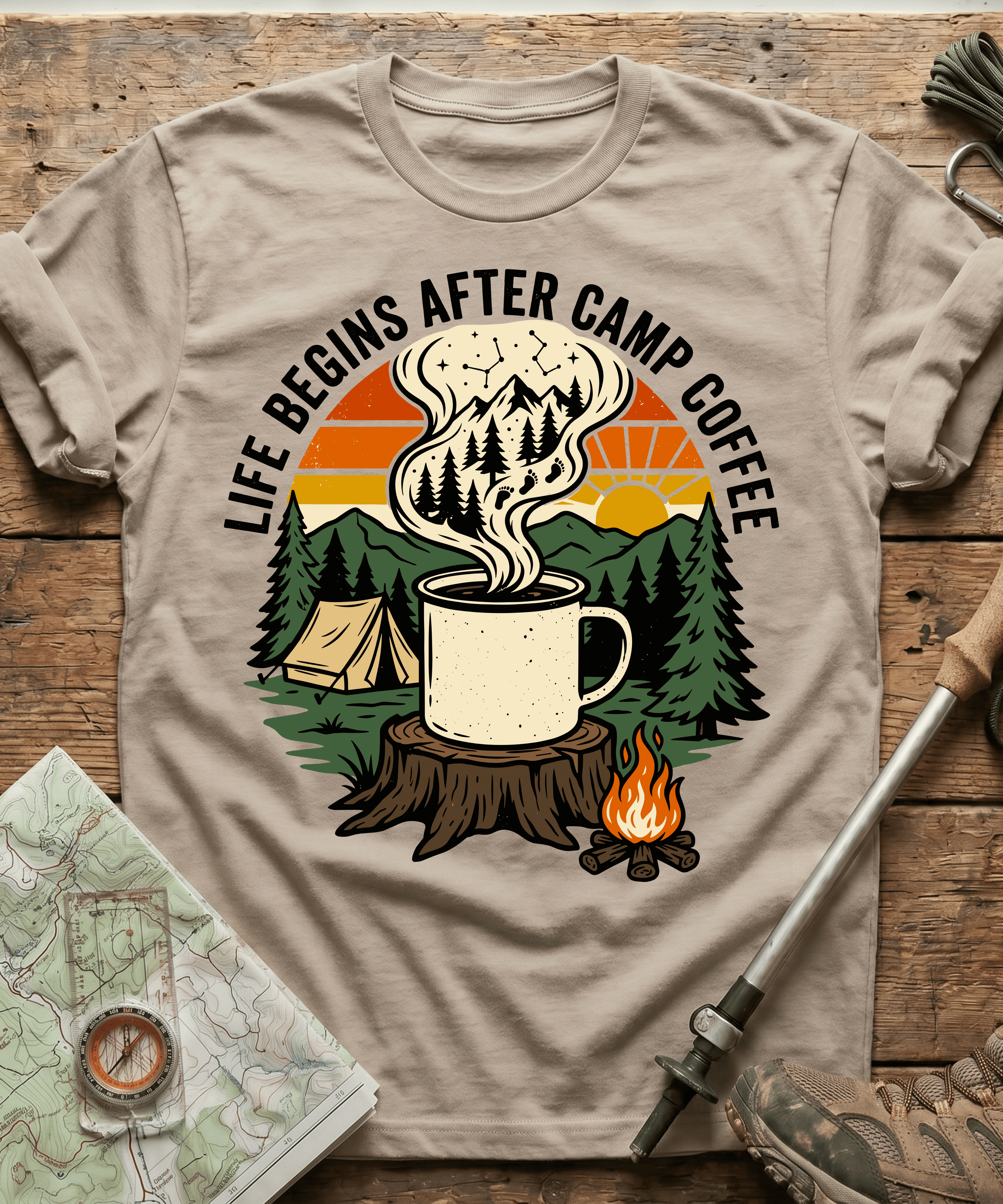 Life Begins After Camp Coffee T-shirt