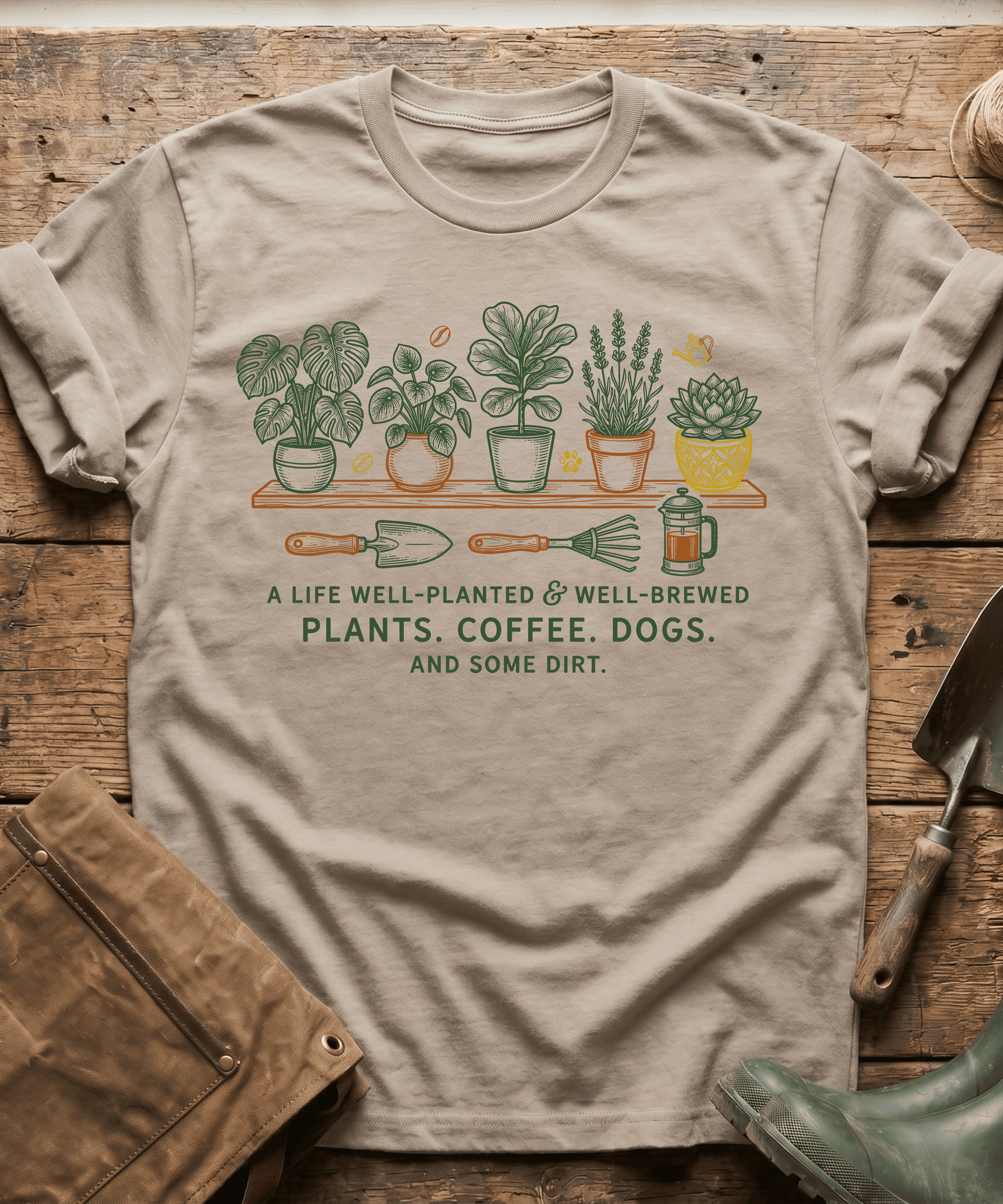 Well-Planted Well-Brewed Plants Coffee Dogs T-Shirt