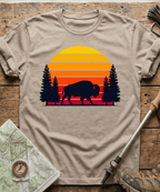 Retro Forest Bison Sunset T-Shirt