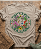 Botanical Plant Flowers Save The Bees Badge T-Shirt