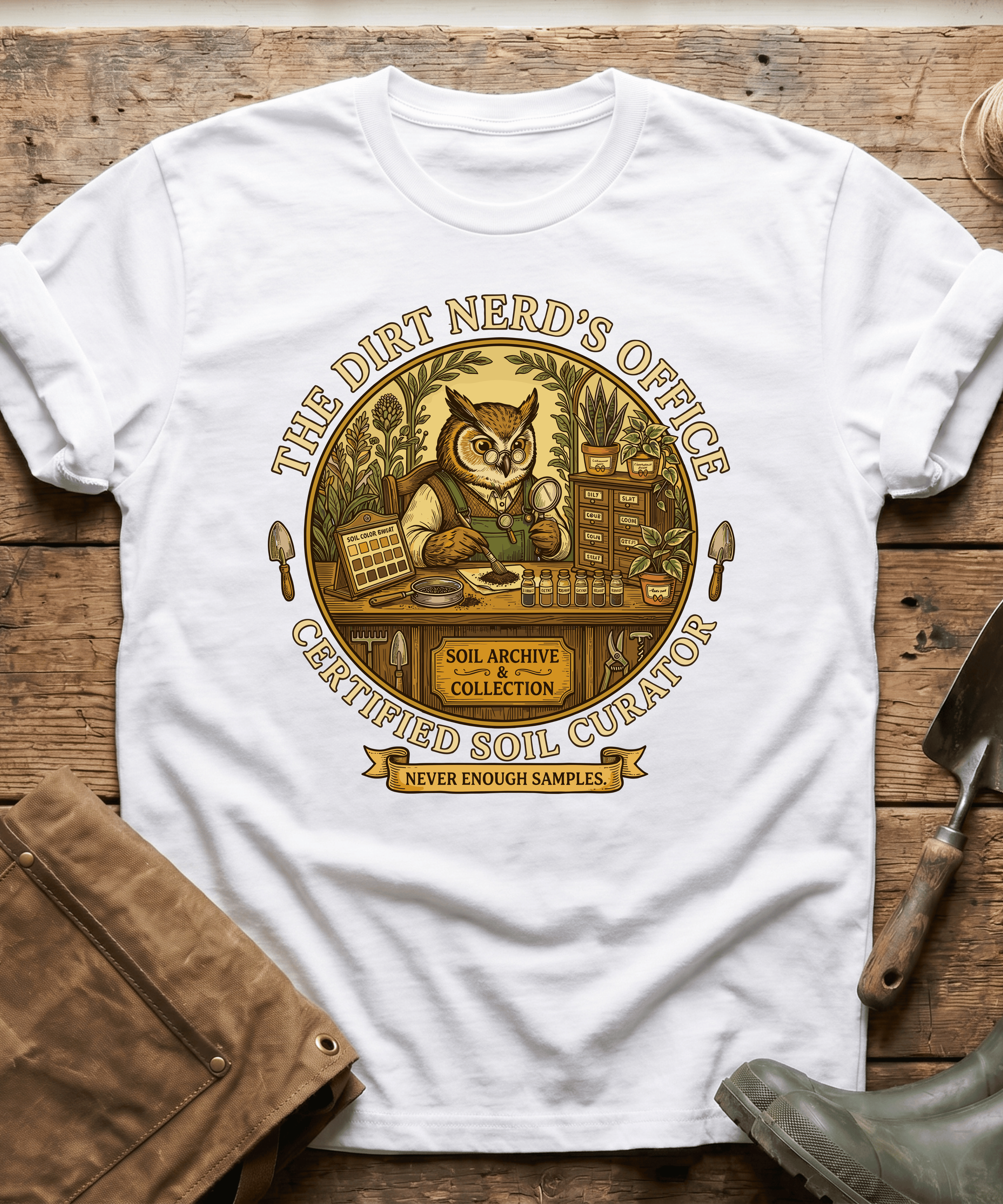 Certified Soil Curator Owl Office T-Shirt
