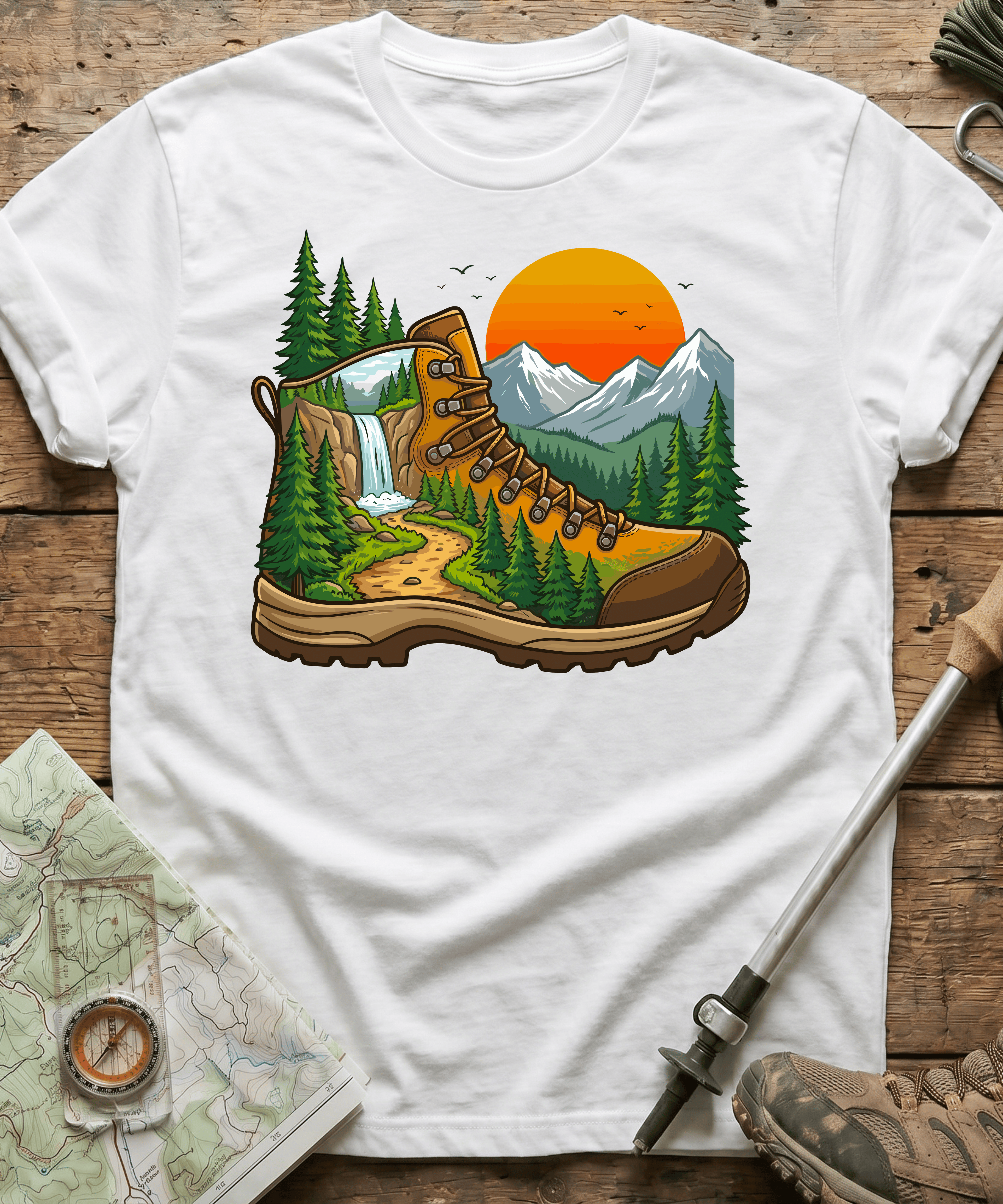 Hiking Boot Waterfall Trail T-Shirt