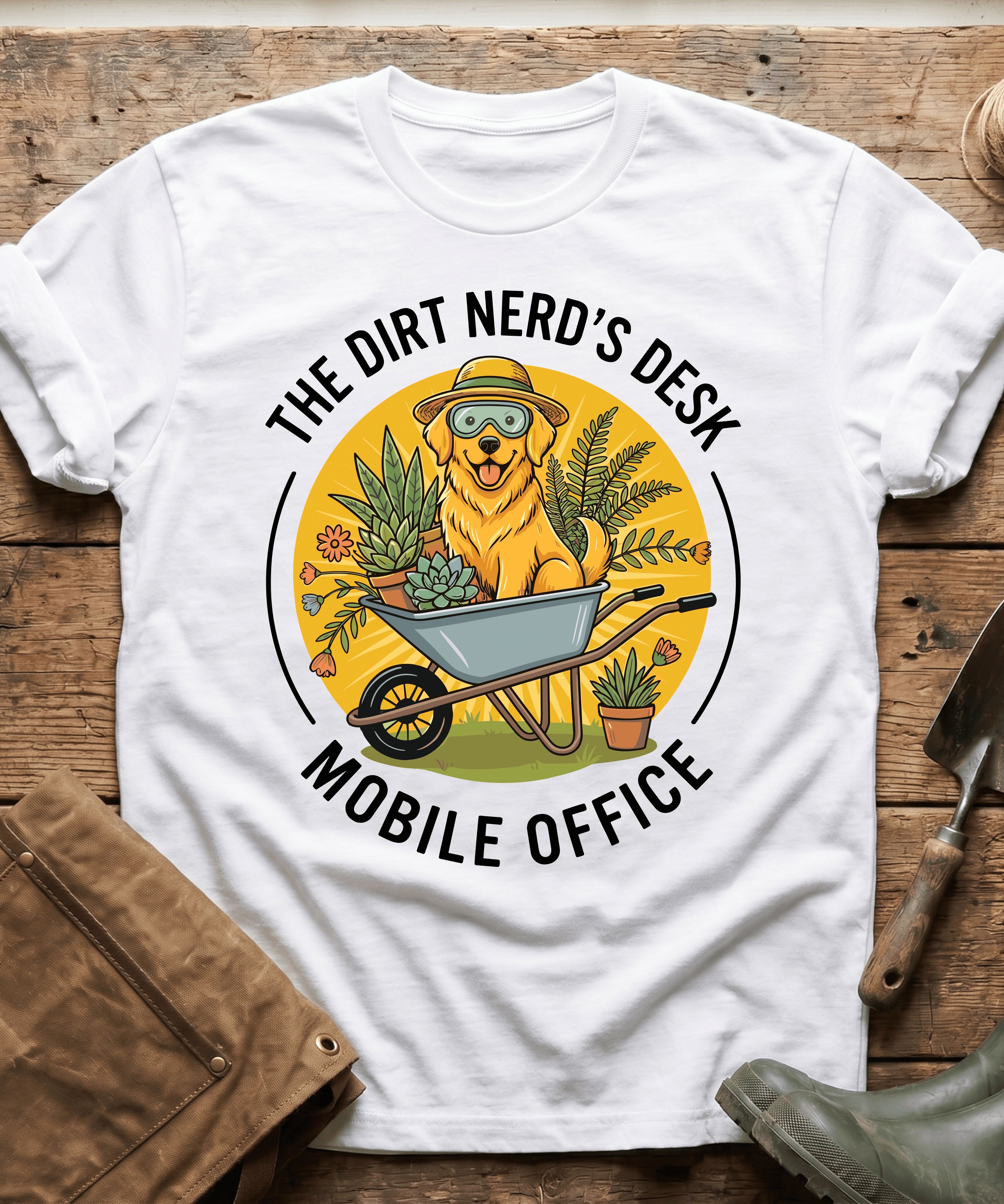 Golden Retriever Wheelbarrow Dirt Nerd T-Shirt
