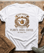 Vintage Plants Dogs Coffee Dirt Nerd T-Shirt