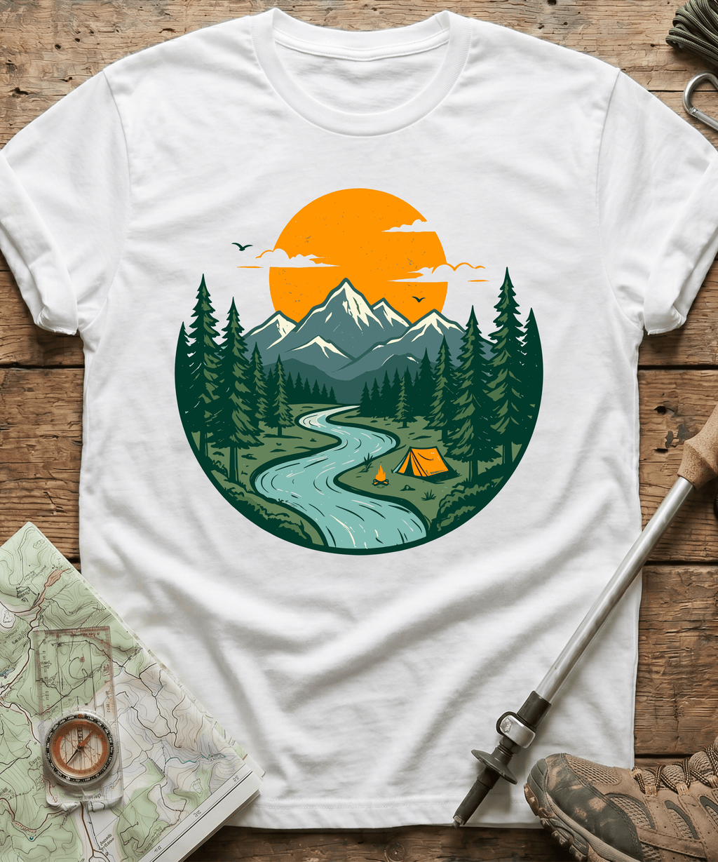 Mountain River Camping Badge T-Shirt