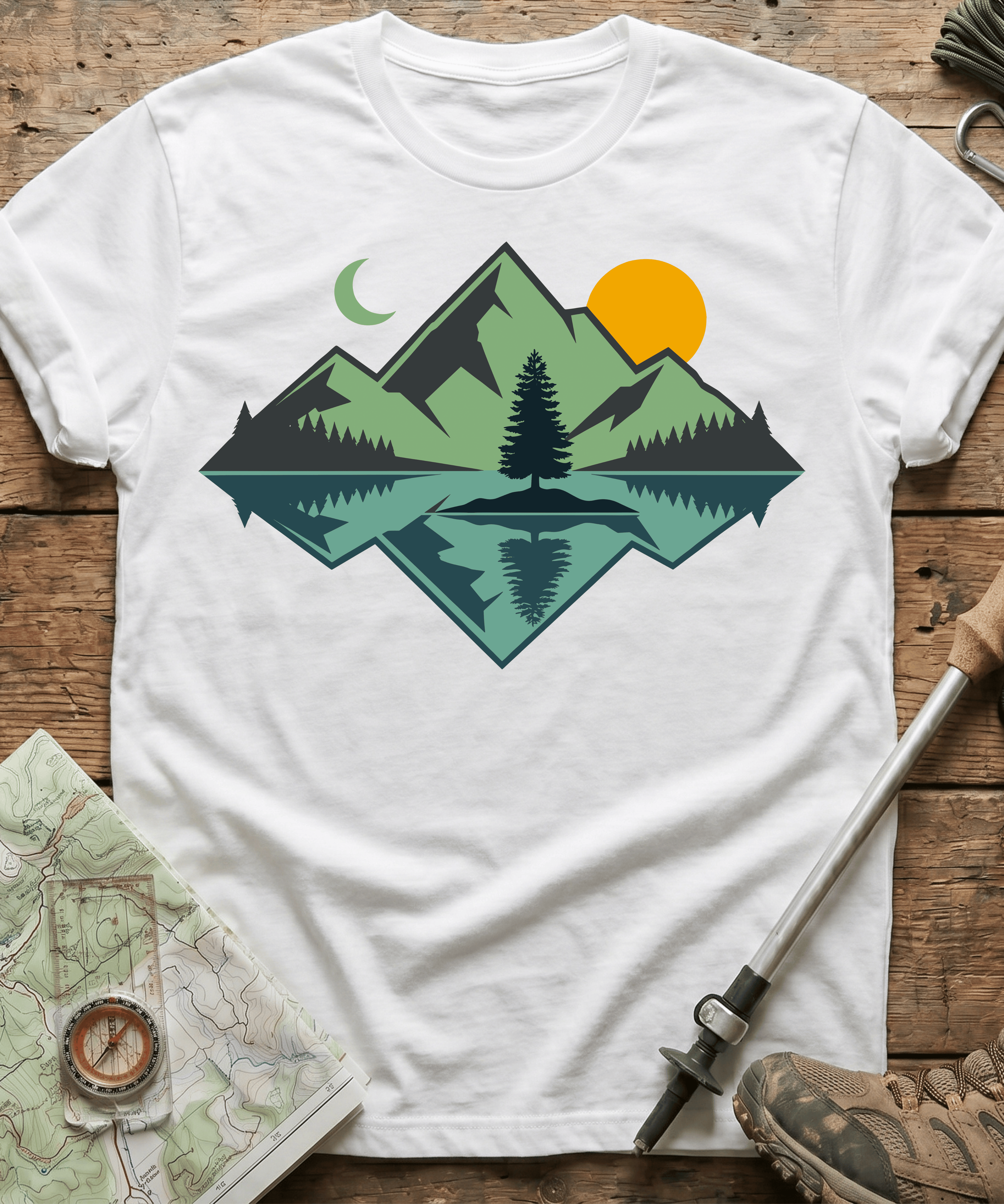 Geometric Mountain Lake Reflection T-Shirt