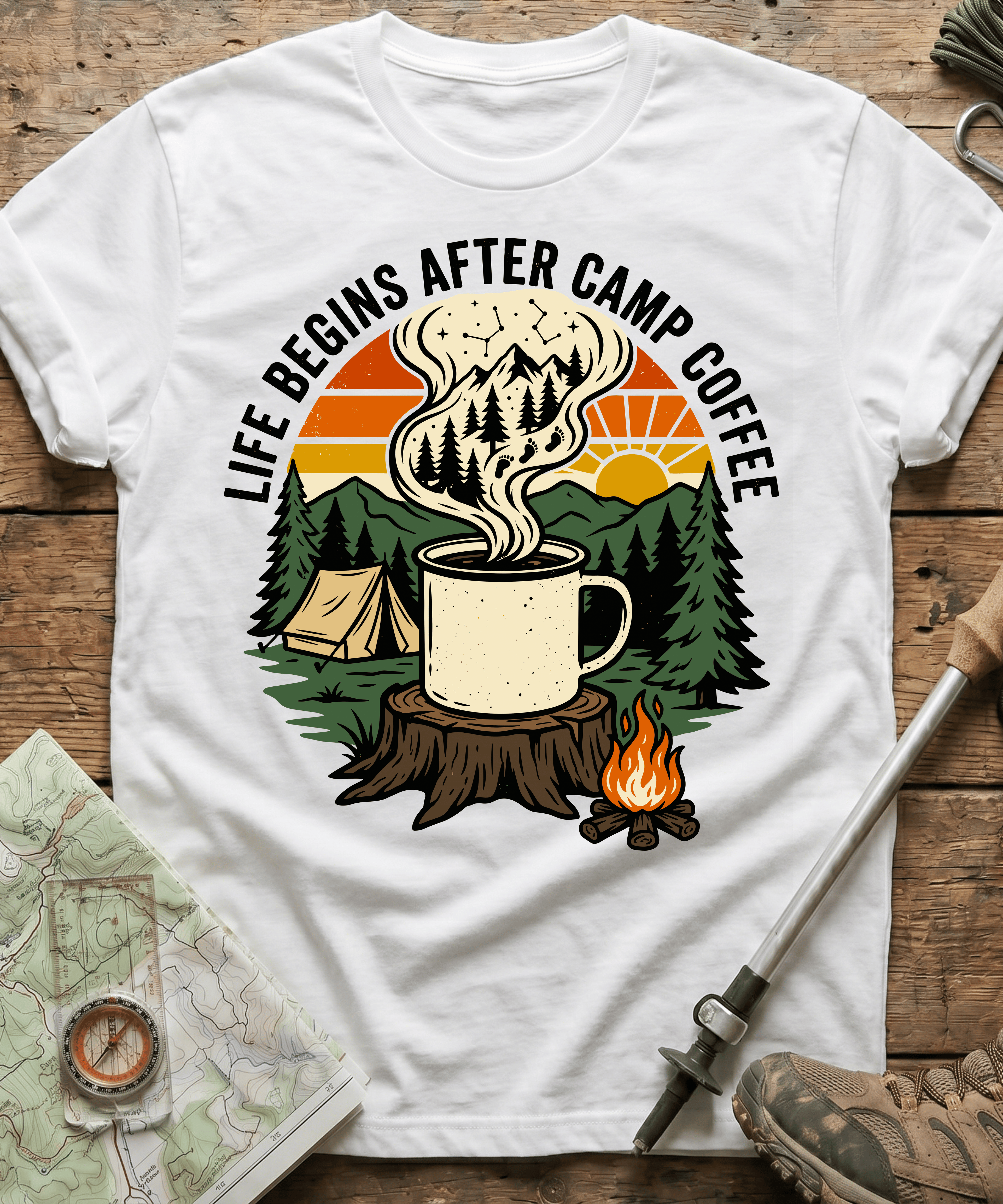 Life Begins After Camp Coffee T-shirt