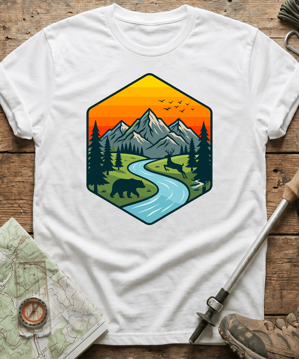 Wildlife Mountain River Badge T-Shirt