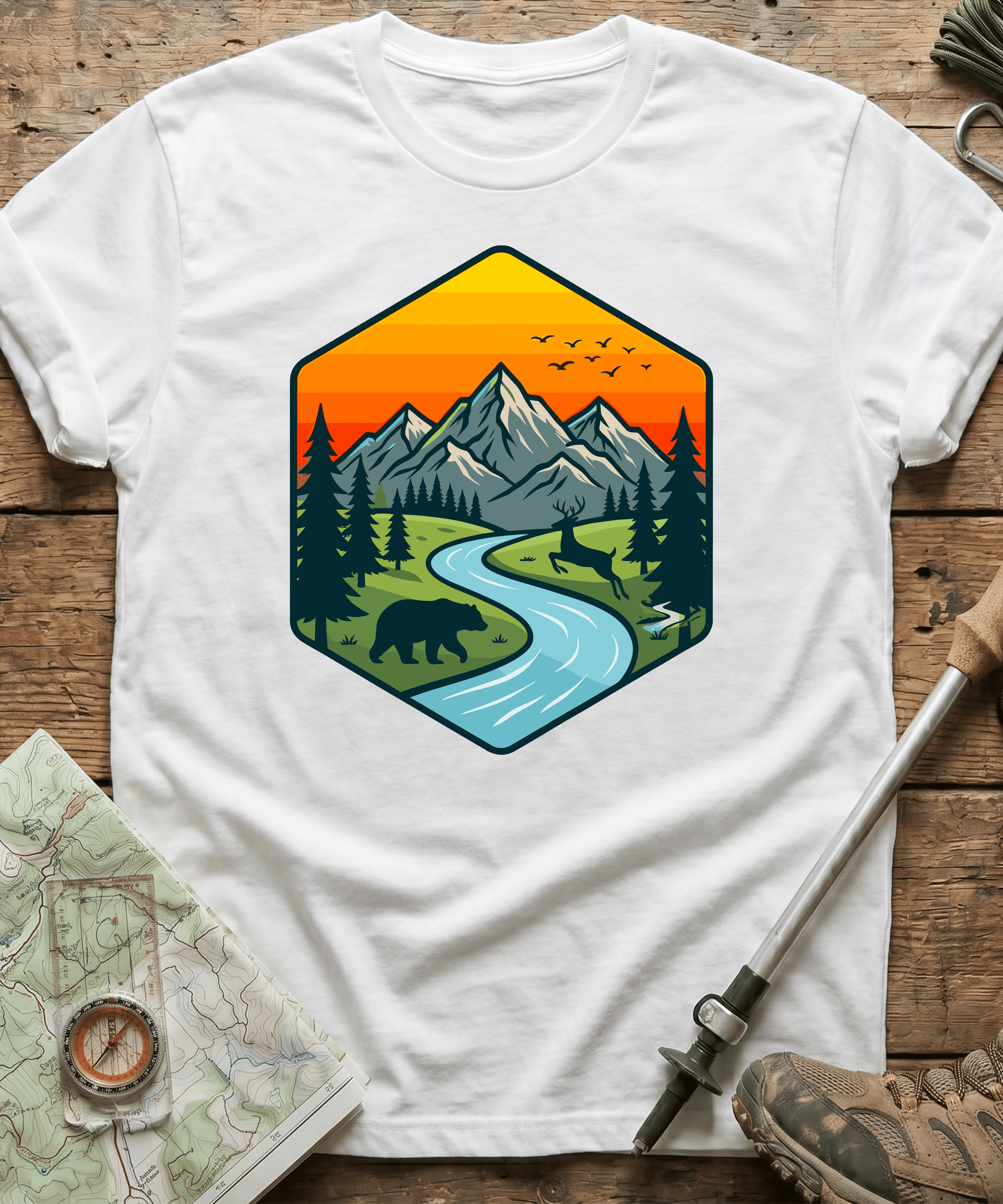 Wildlife Mountain River Badge T-Shirt