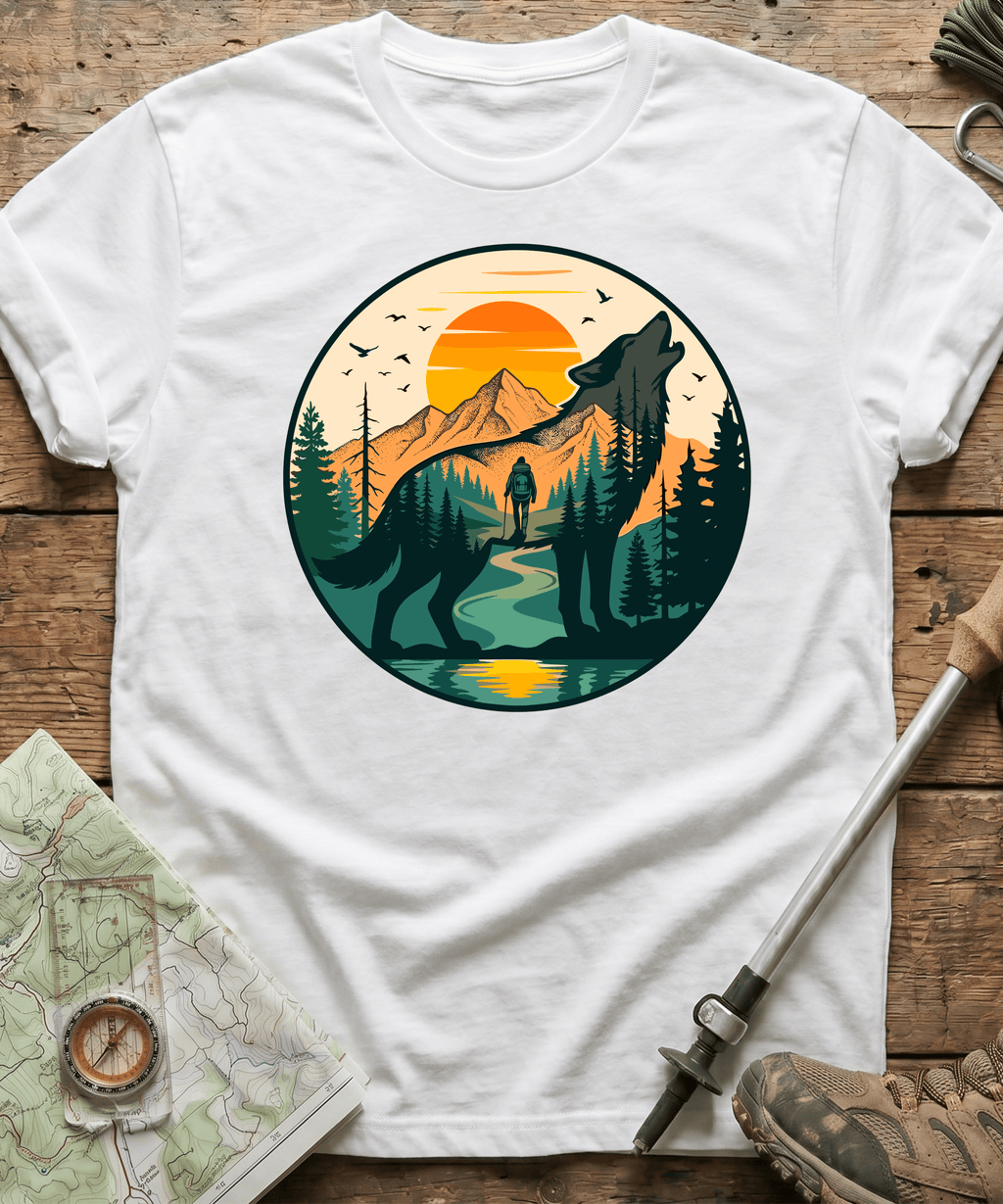 Mountain Hiker Howling Wolf Badge T-Shirt